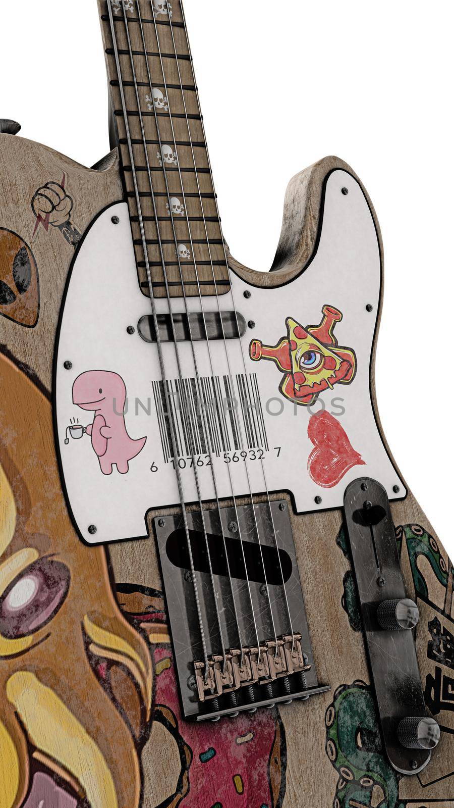 electric guitar isolated on white background 3d illustration