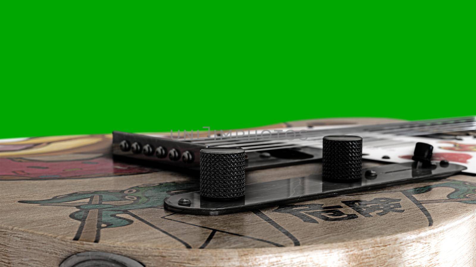 electric guitar isolated on green background 3d illustration