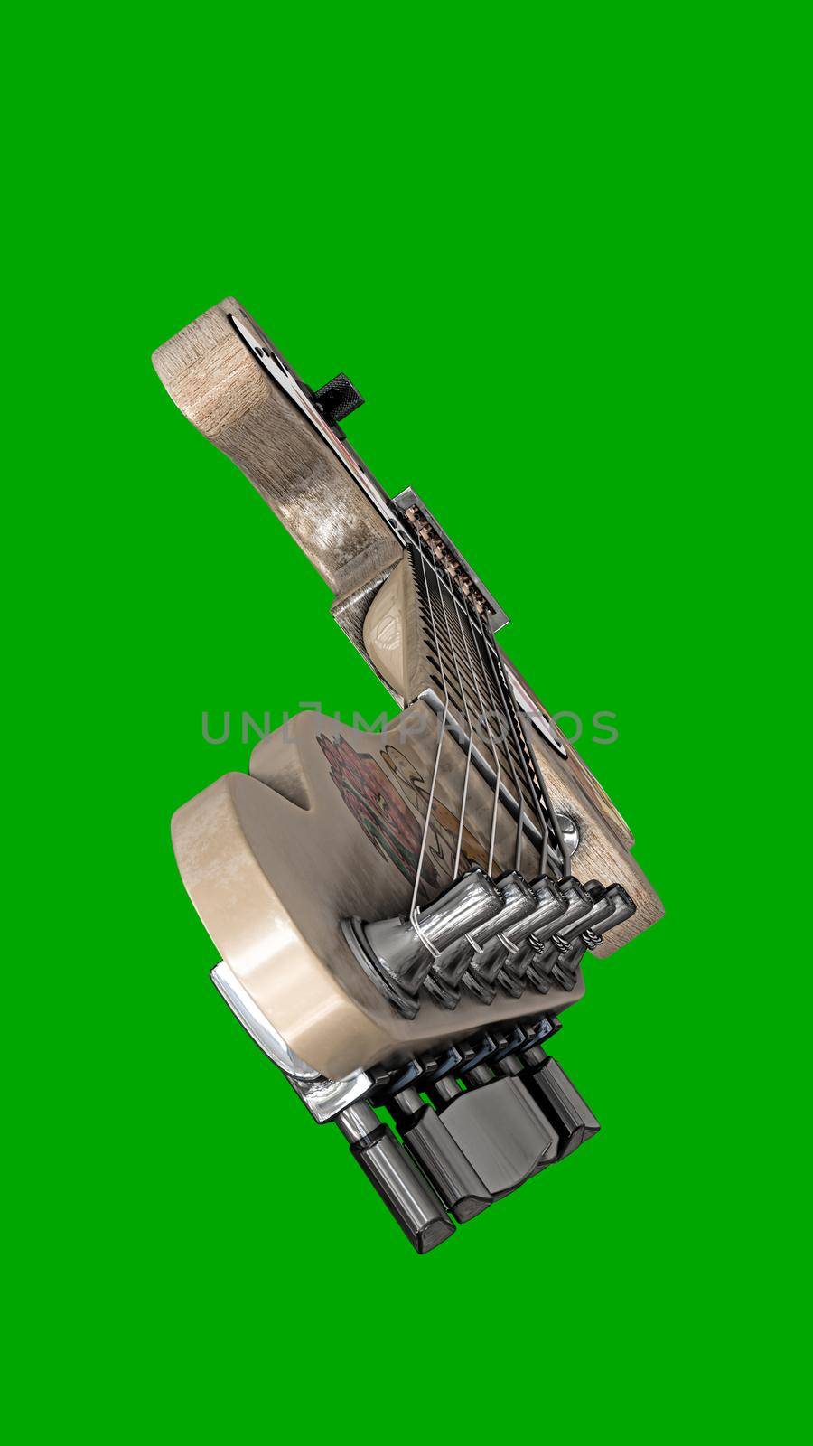 electric guitar isolated on green background 3d illustration
