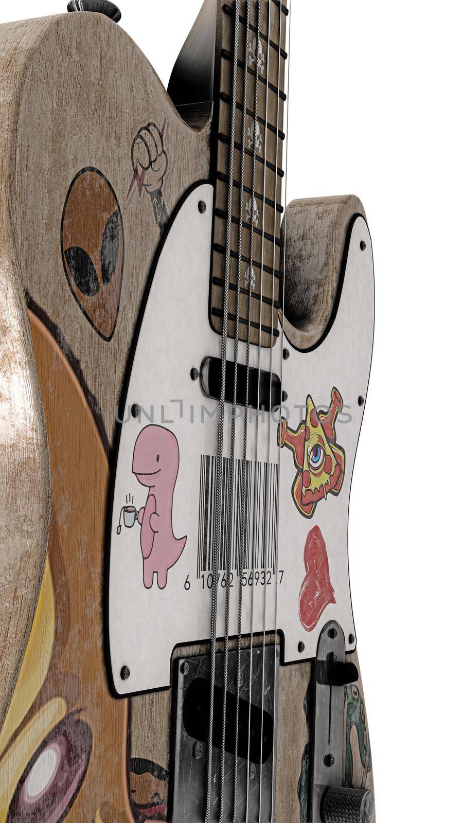 electric guitar isolated on white background 3d illustration
