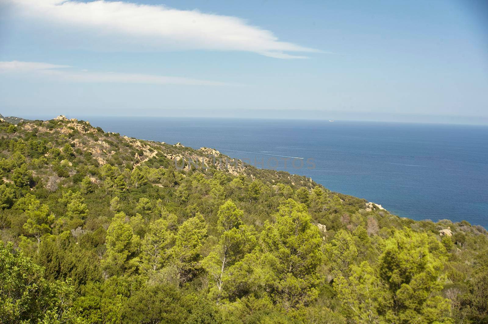 Wonderful lanscape with a portion of the south coast of Sardinia with the sea in front of you on a beautiful summer day.