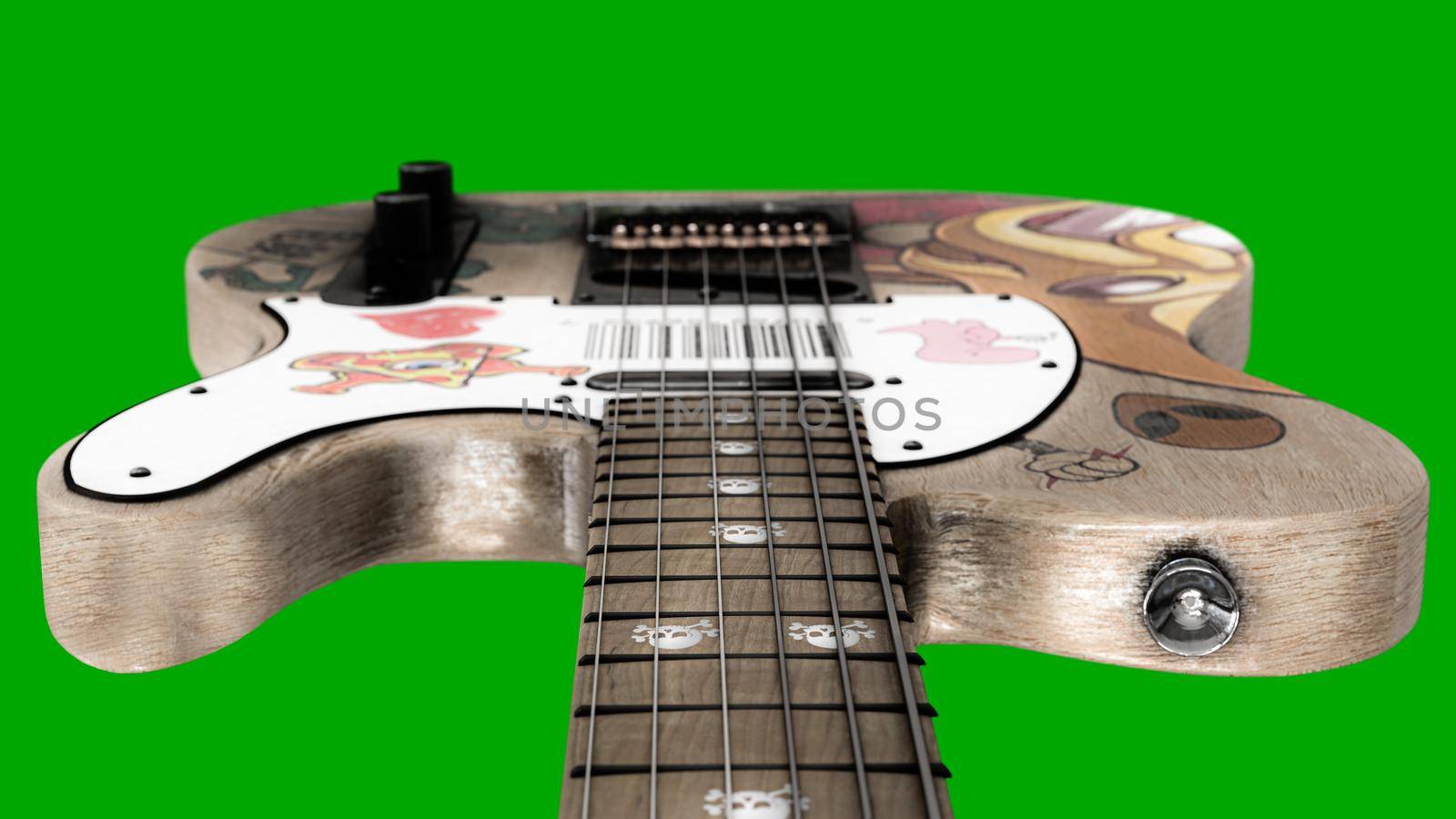 electric guitar isolated on green background 3d illustration