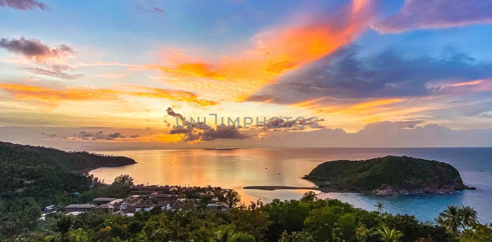 Koh Phangan island sunset view from mountain top in Thailand by worldpitou