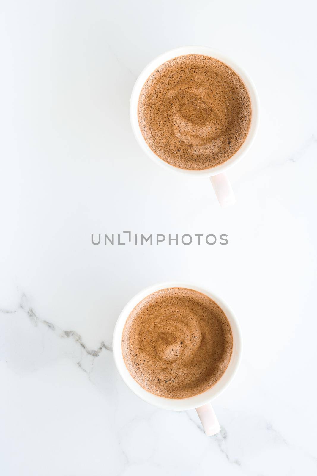 Hot aromatic coffee on marble, flatlay by Anneleven