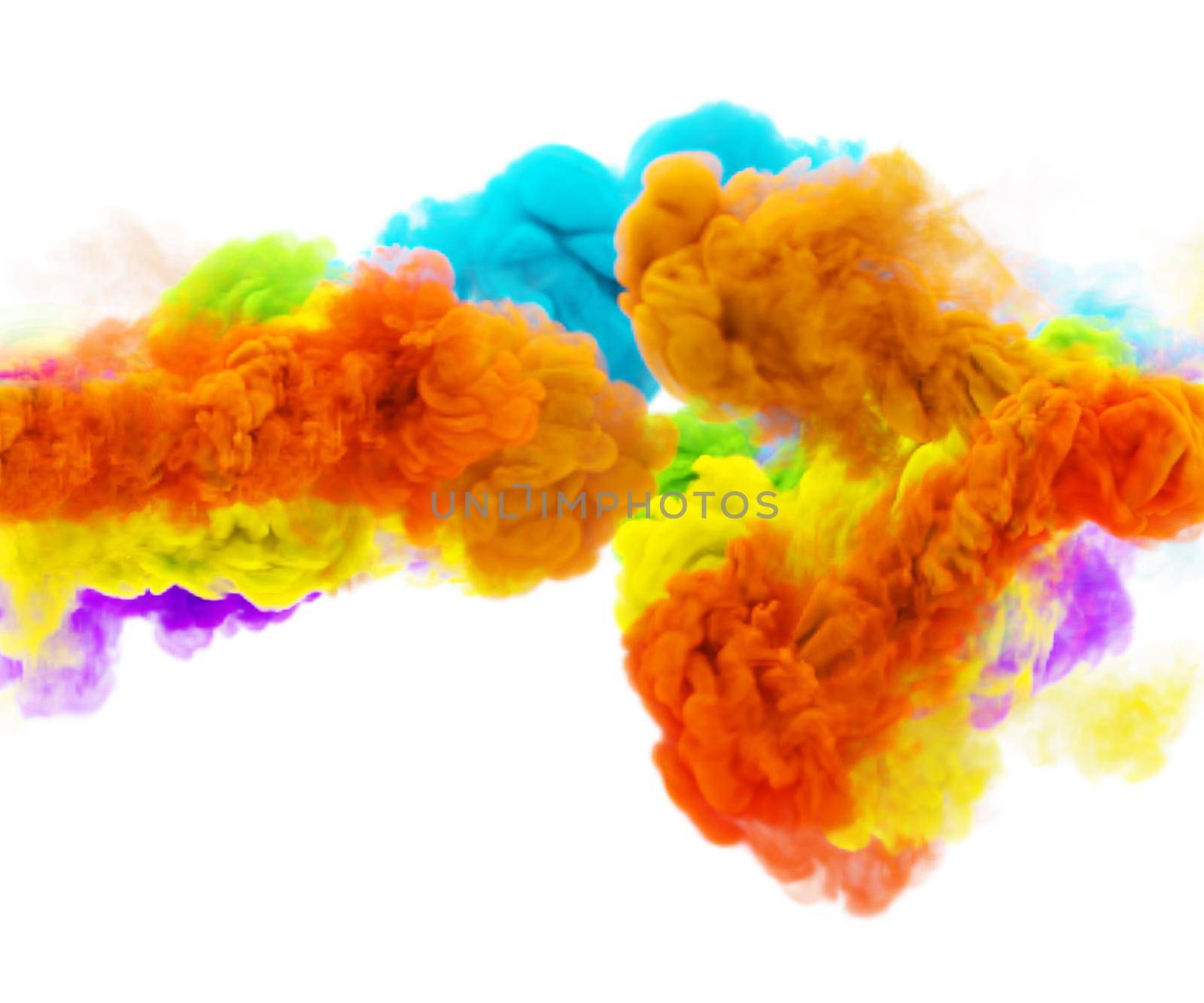 Puffs of magic rainbow smoke. Fog multicolor texture. 3D render abstract background.