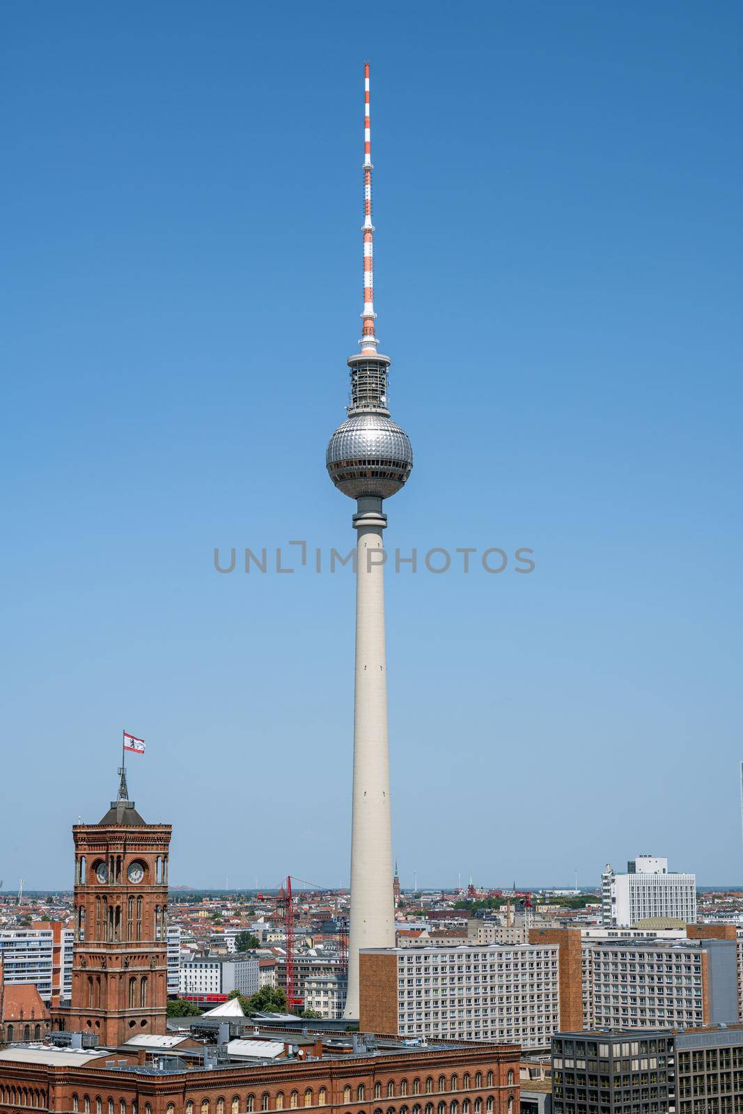 The famous TV Tower and the red town hall by elxeneize