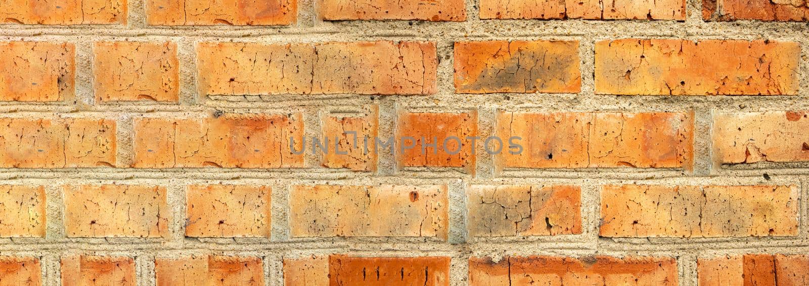 Banner background of old brown brick wall, vintage brickwork texture, close-up.