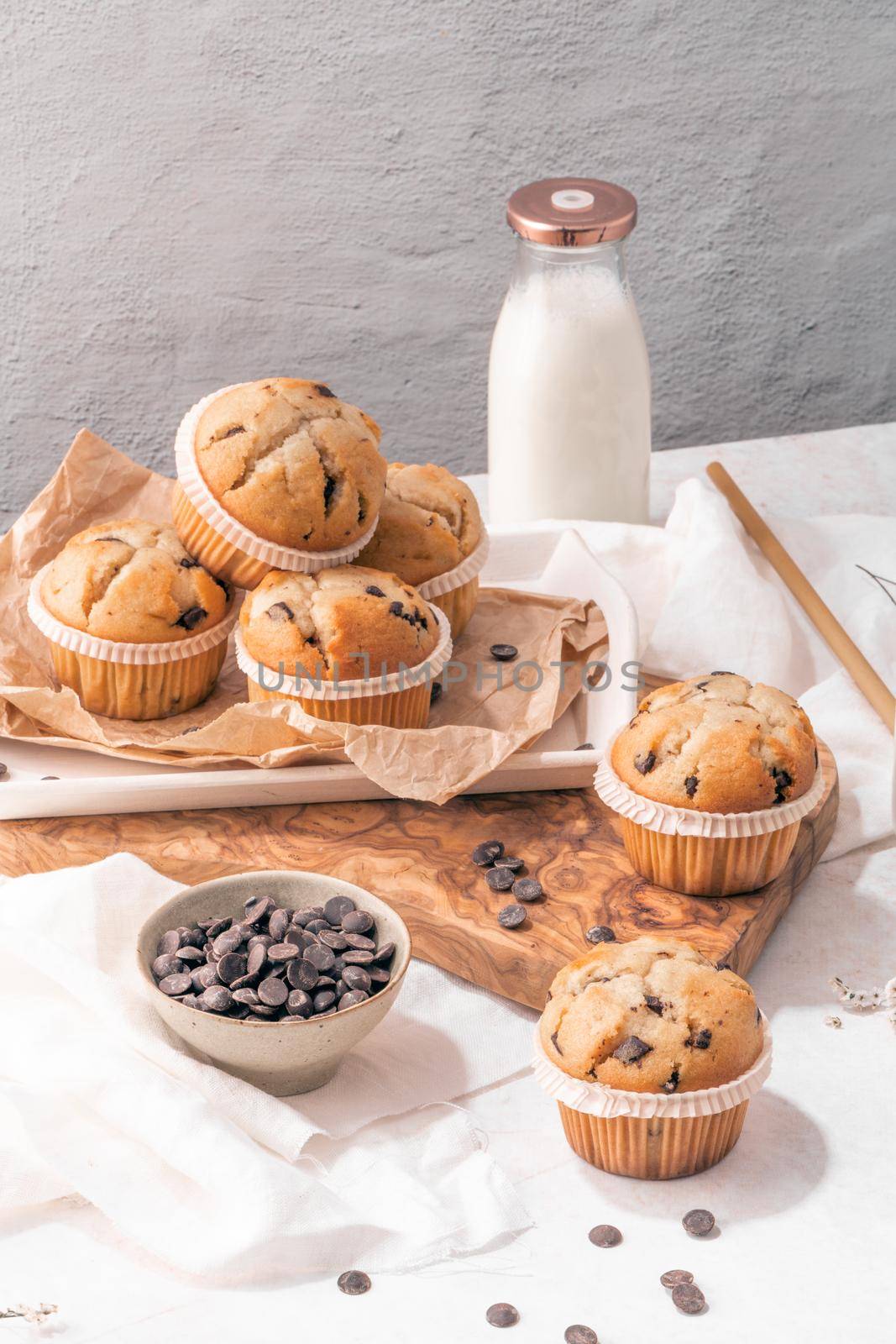 Chocolate chip muffins with milk  by homydesign
