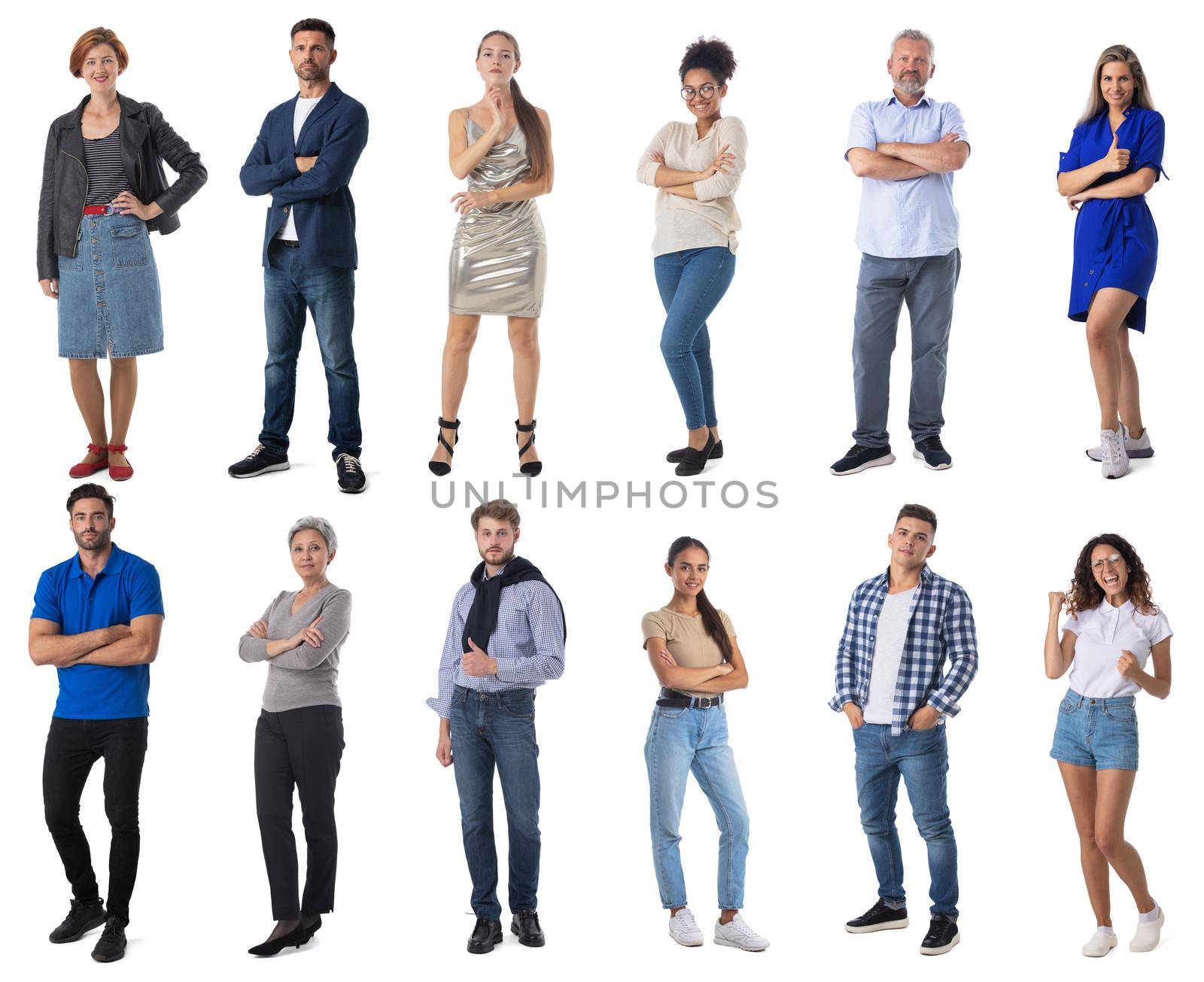 Set of casual people full length portraits isolated on white background design elements