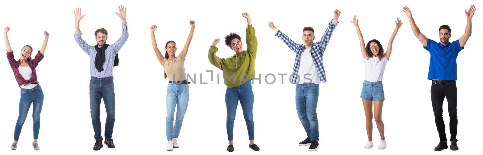 People with raised arms on white by ALotOfPeople