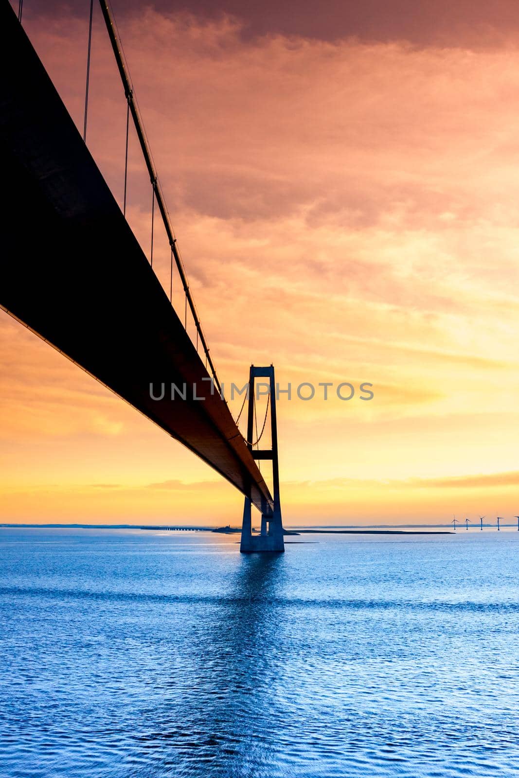 Great Belt Suspension Bridge at Sunset, Denmark