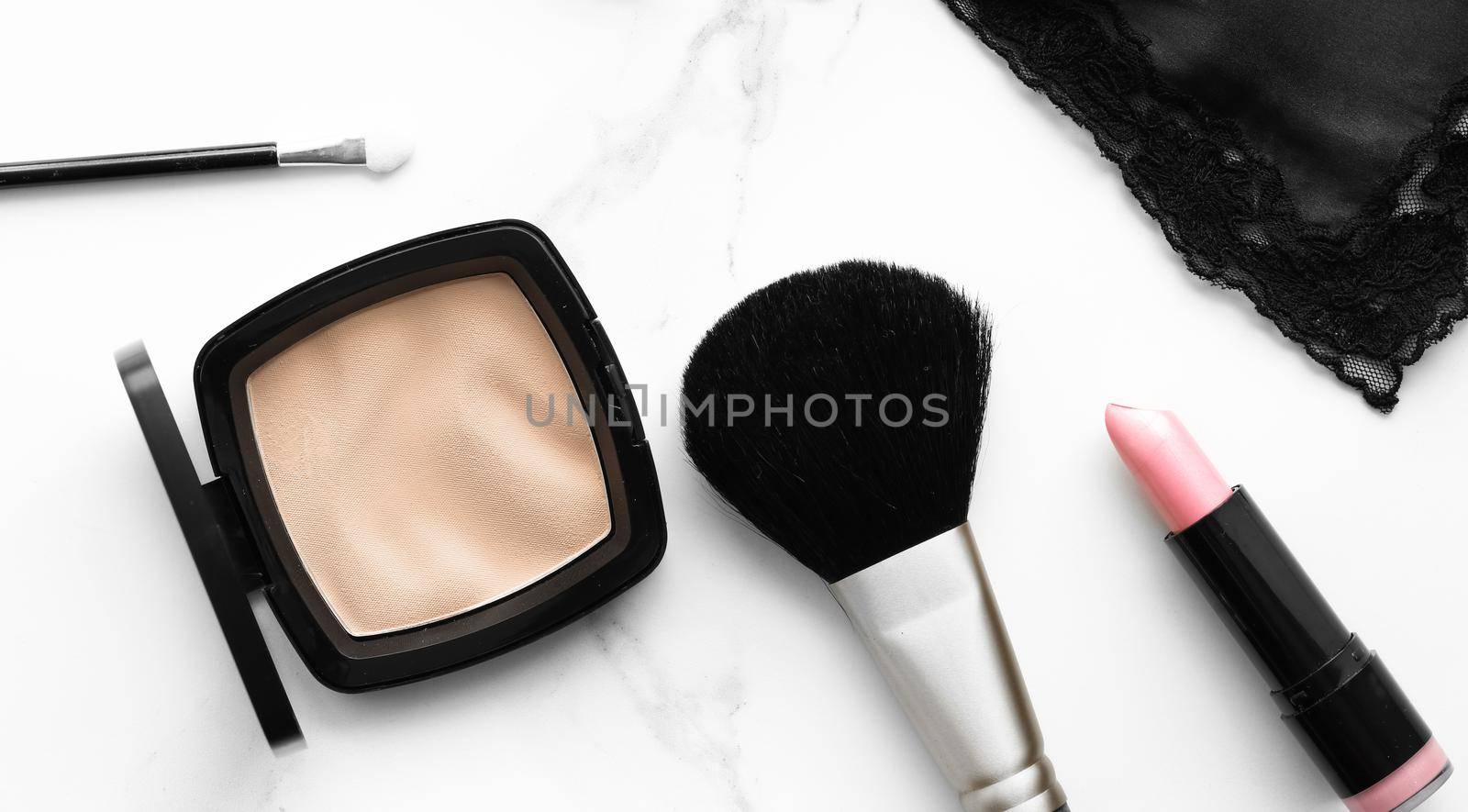 Make-up and cosmetics on marble, flatlay - modern feminine lifestyle, vlog background and styled stock concept. Beauty inspiration in a fashion blog