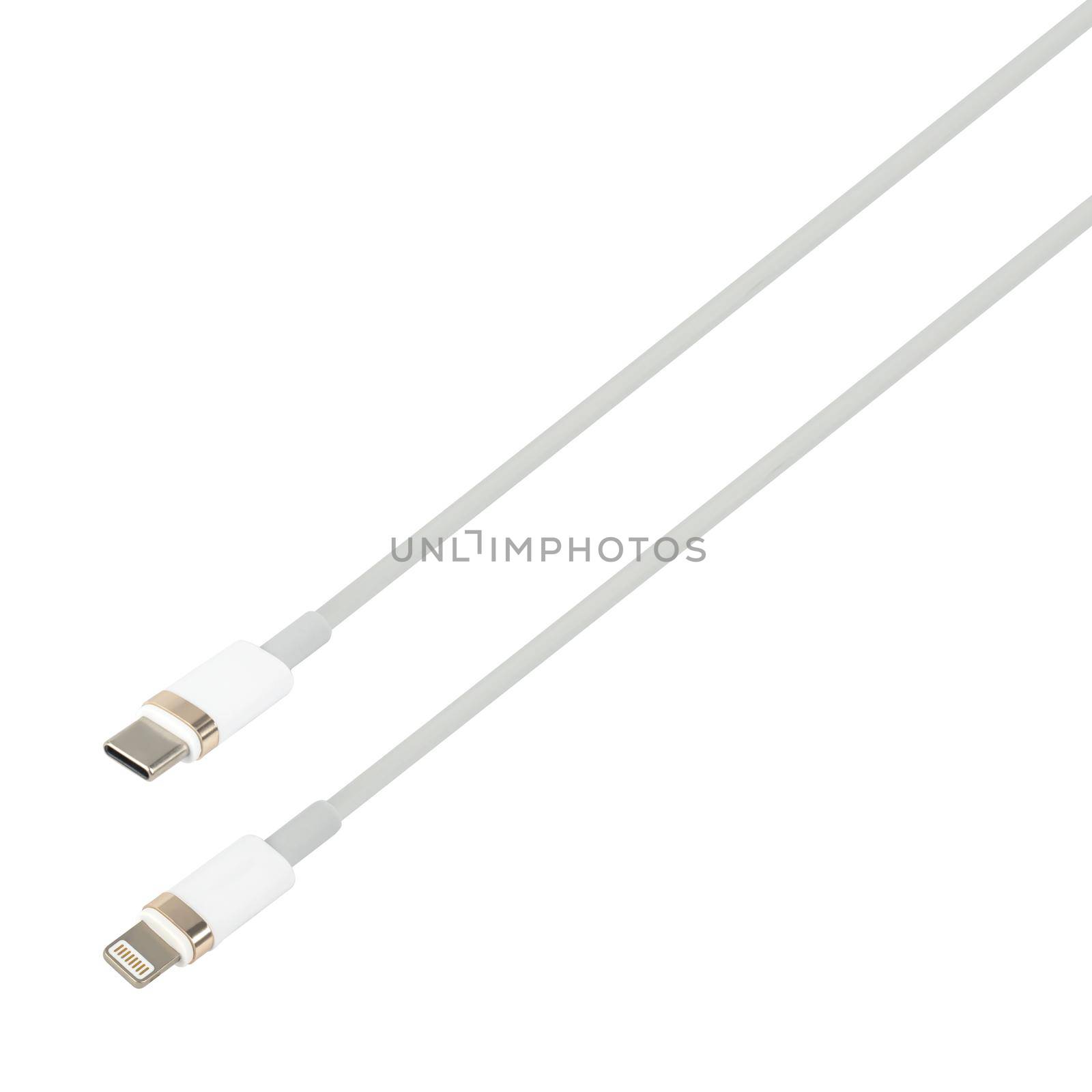 cable with Type-C and Lightning connector, on white background