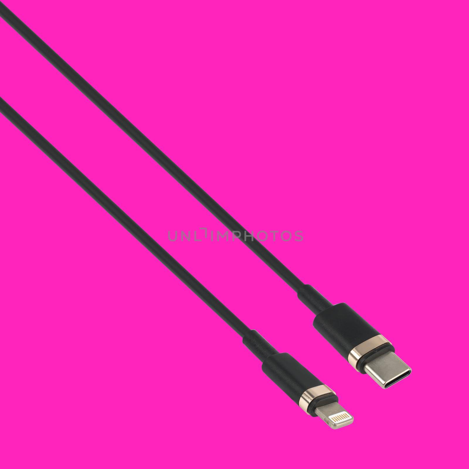 cable with Type-C and Lightning connector, on a red background by A_A