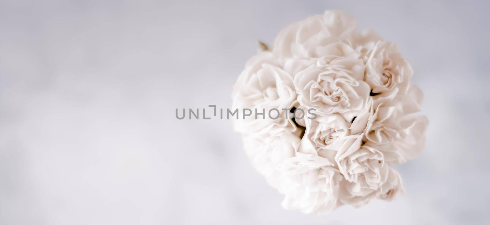 Bridal bouquet of white roses - wedding day, floral beauty, luxury event decoration concept. The happiest day of our lives