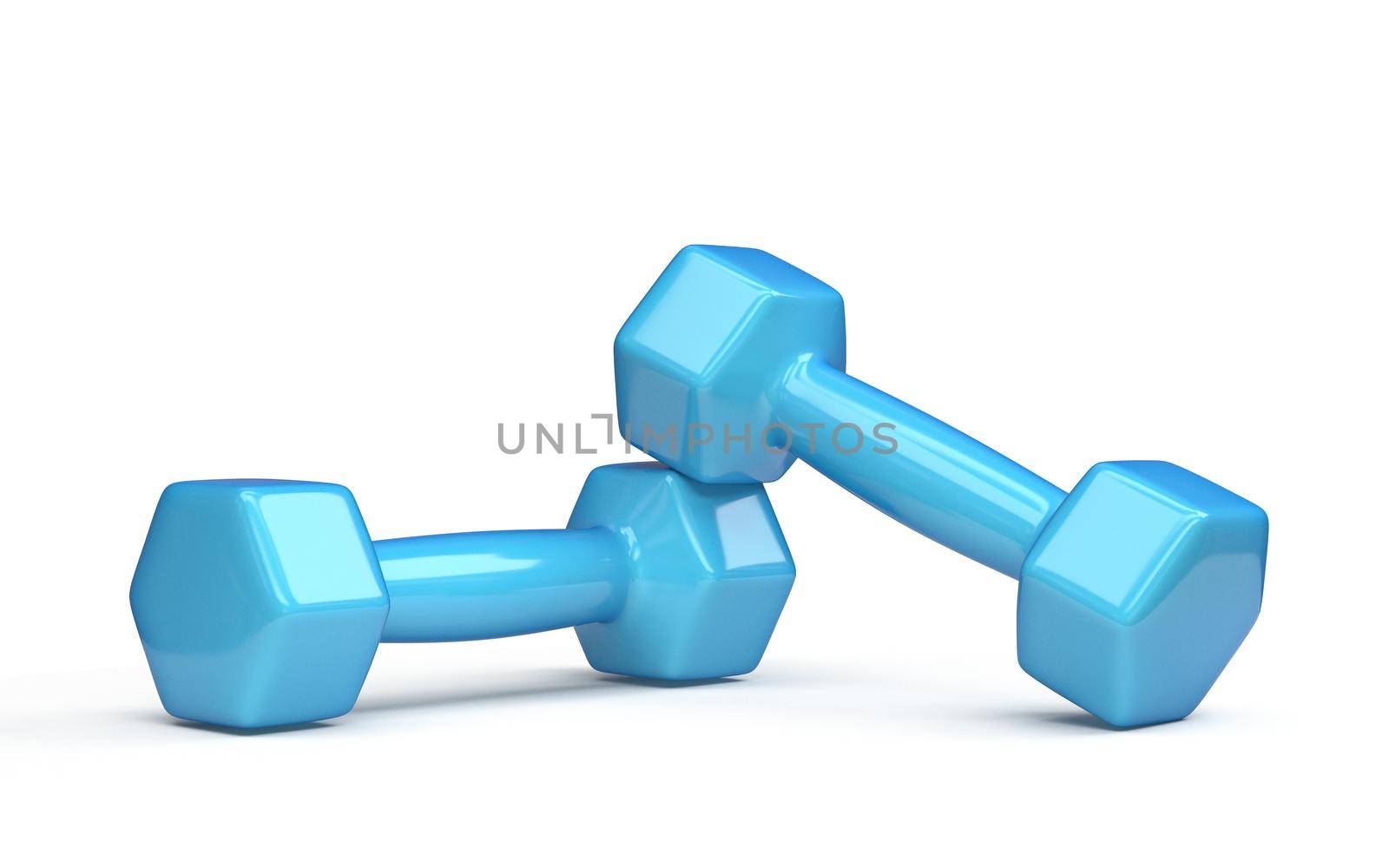 Blue fitness weights 3D rendering illustration isolated on white background