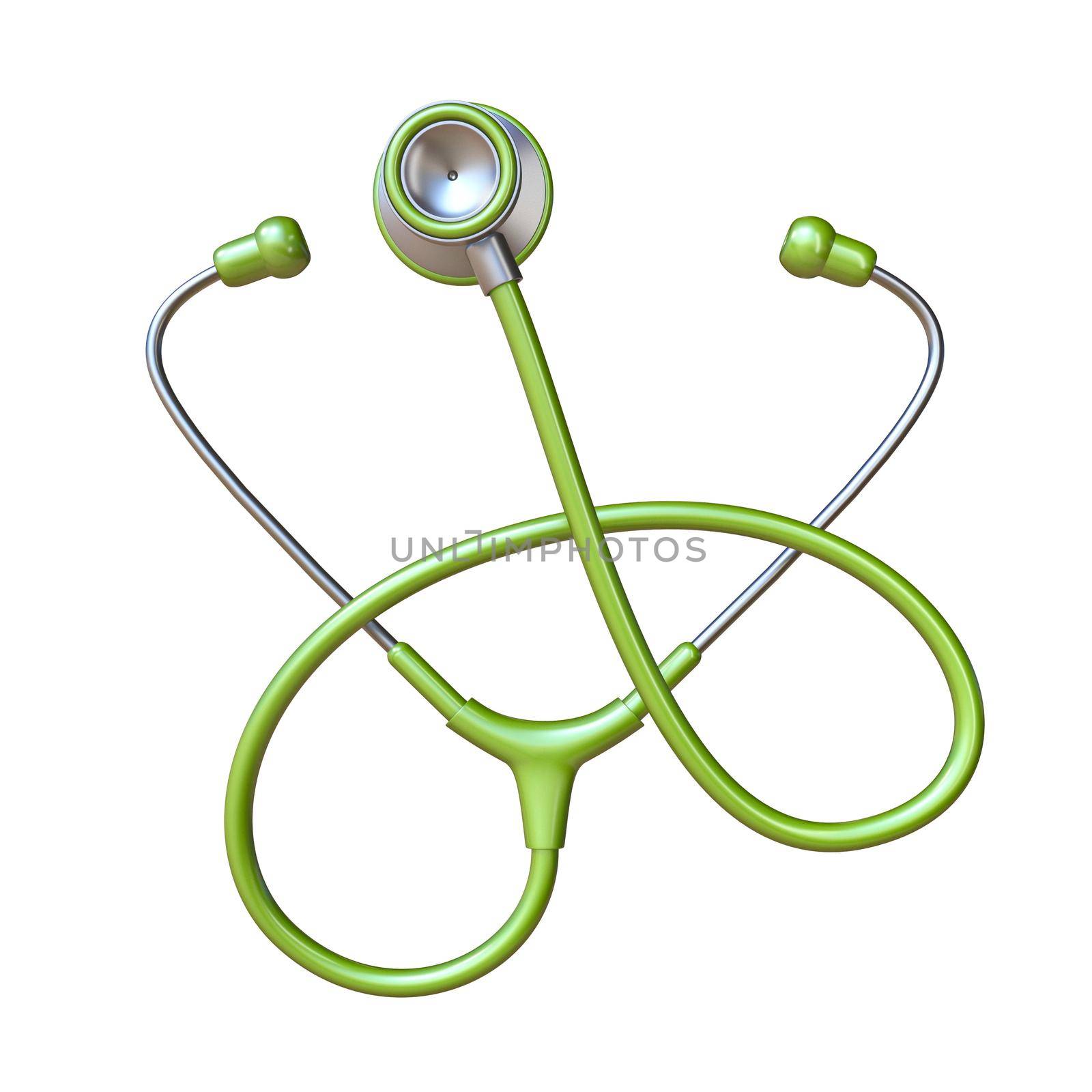 Green stethoscope 3D rendering illustration isolated on white background