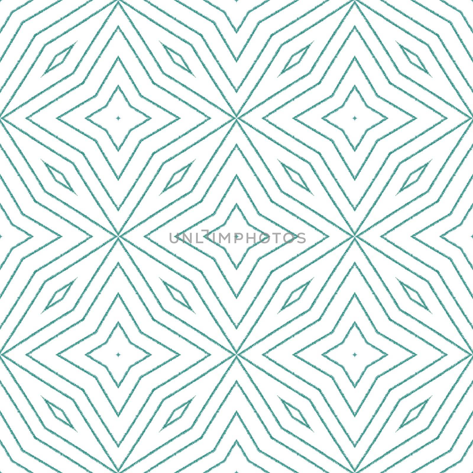 Striped hand drawn pattern. Turquoise symmetrical by beginagain