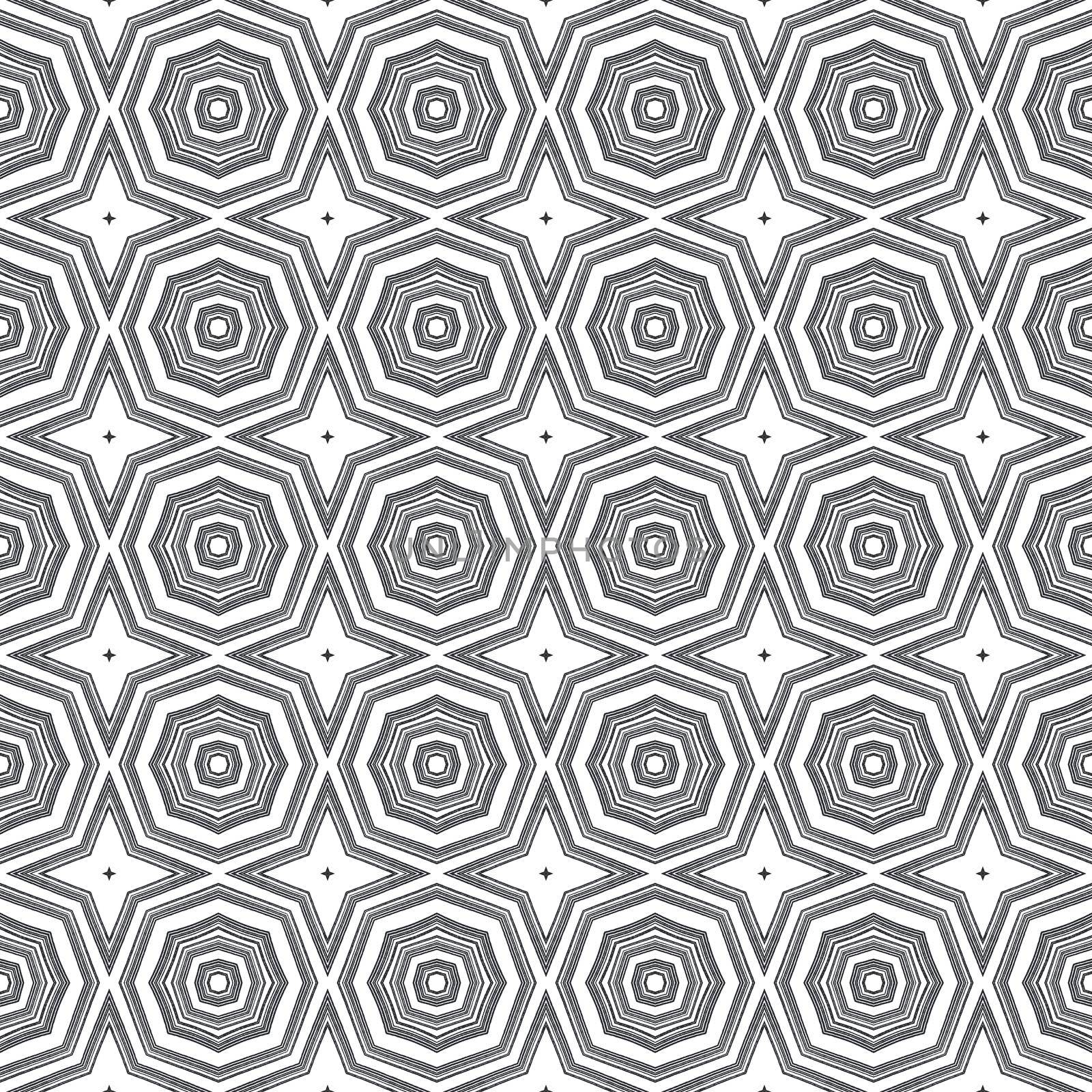 Tiled watercolor pattern. Black symmetrical kaleidoscope background. Hand painted tiled watercolor seamless. Textile ready divine print, swimwear fabric, wallpaper, wrapping.