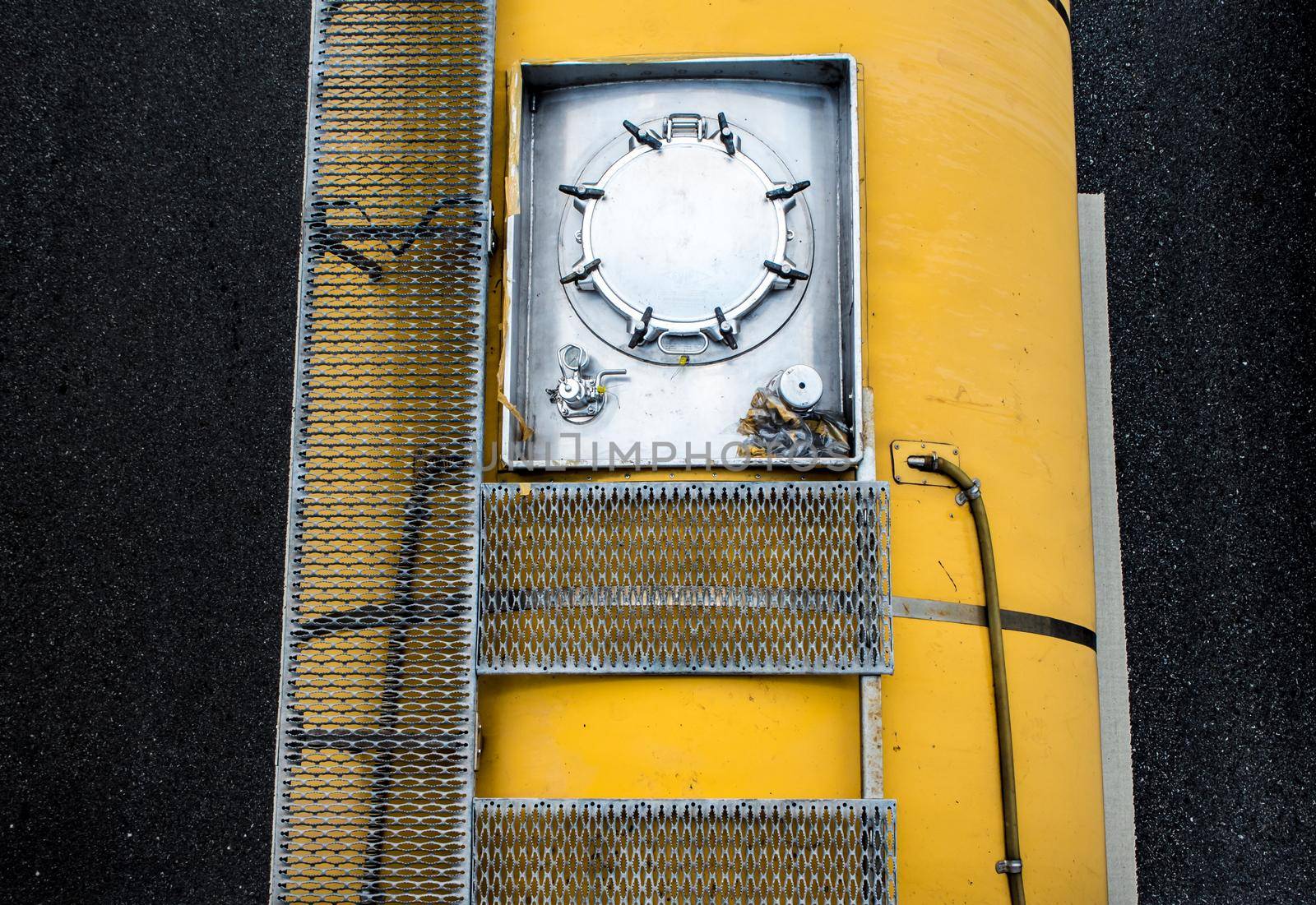 Top view of transportation truck on road