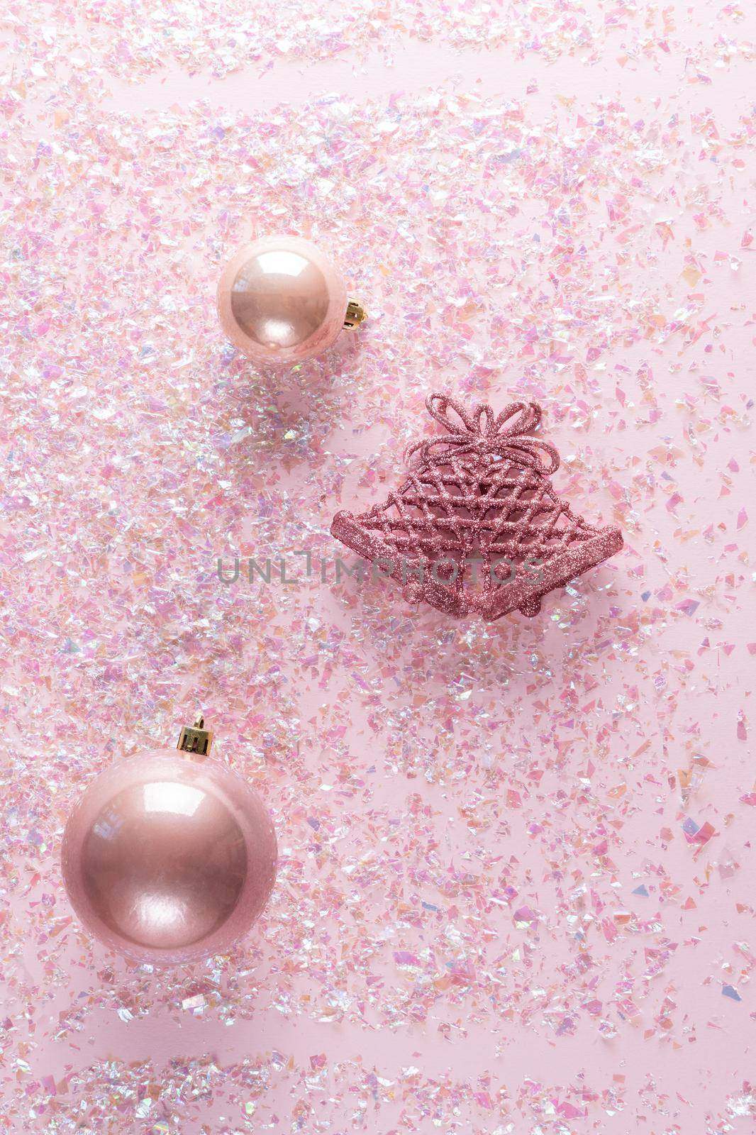 Christmas ornaments decorations background. Classic glitter snowflakes