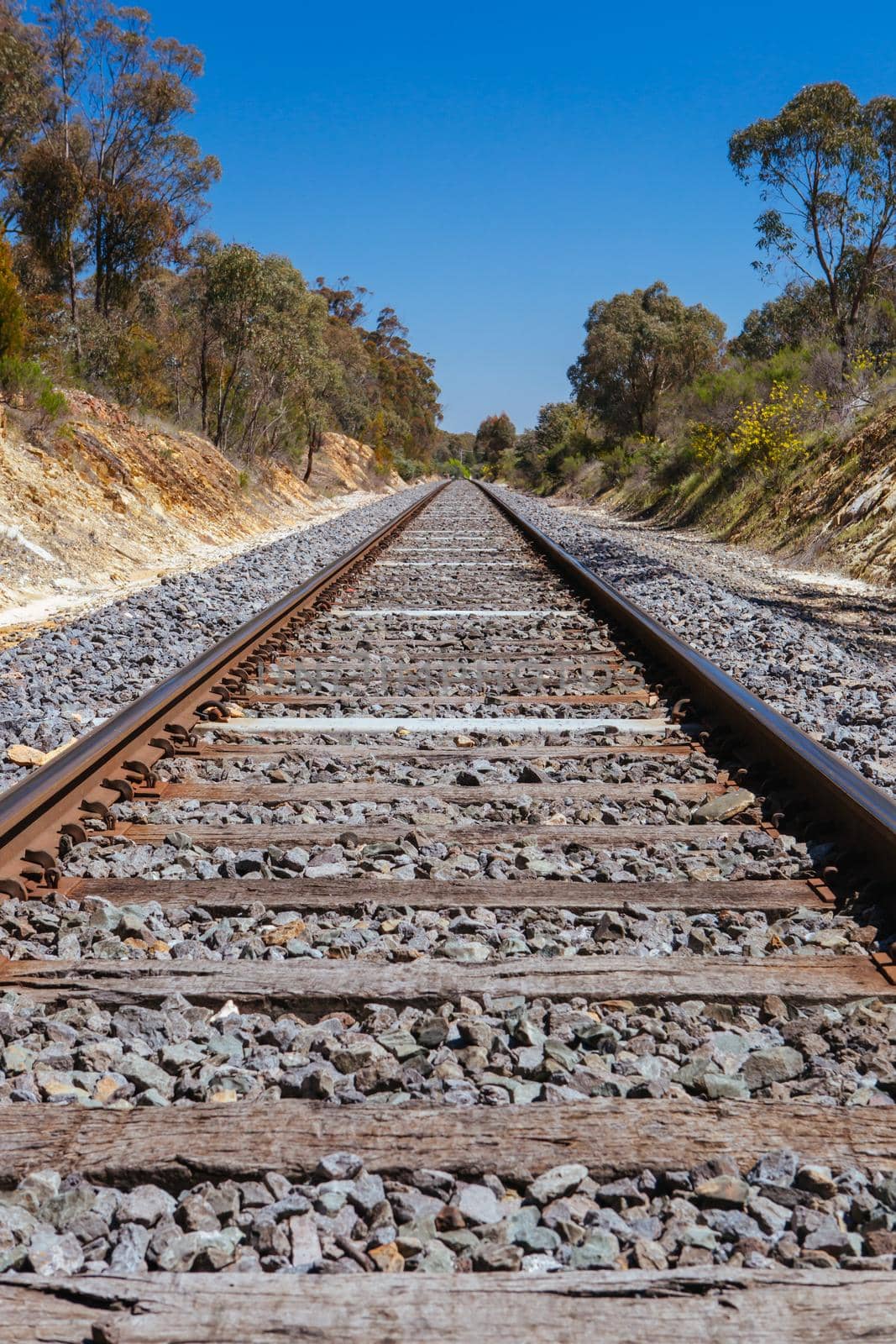 Stretch of railway line in country Victoria near Chewton in Australia