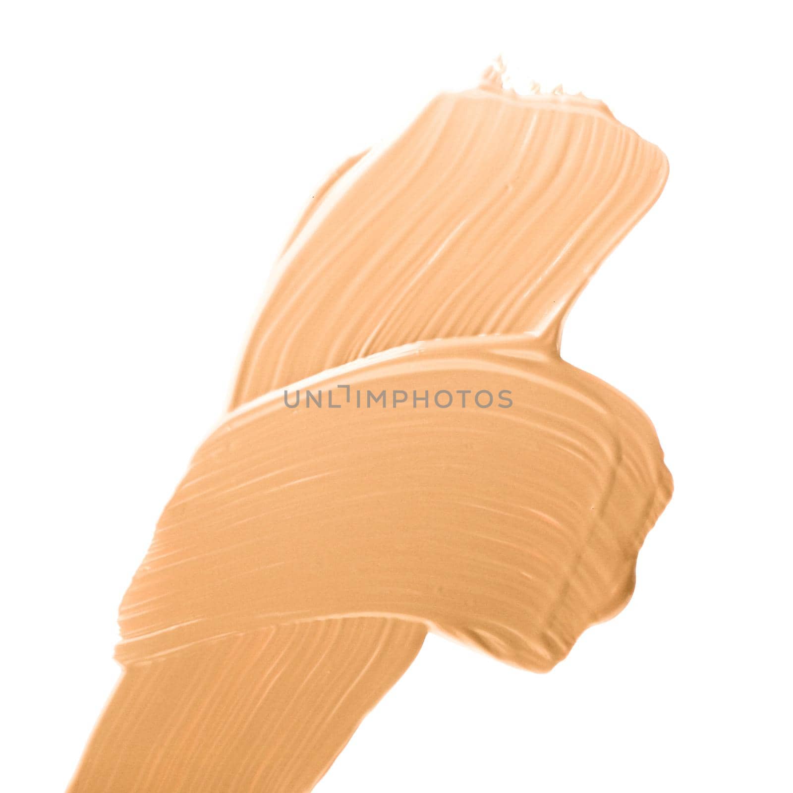 Make-up base foundation brush stroke isolated on white background, flatlay - cosmetic products, beauty texture background concept. Beige is always a good idea