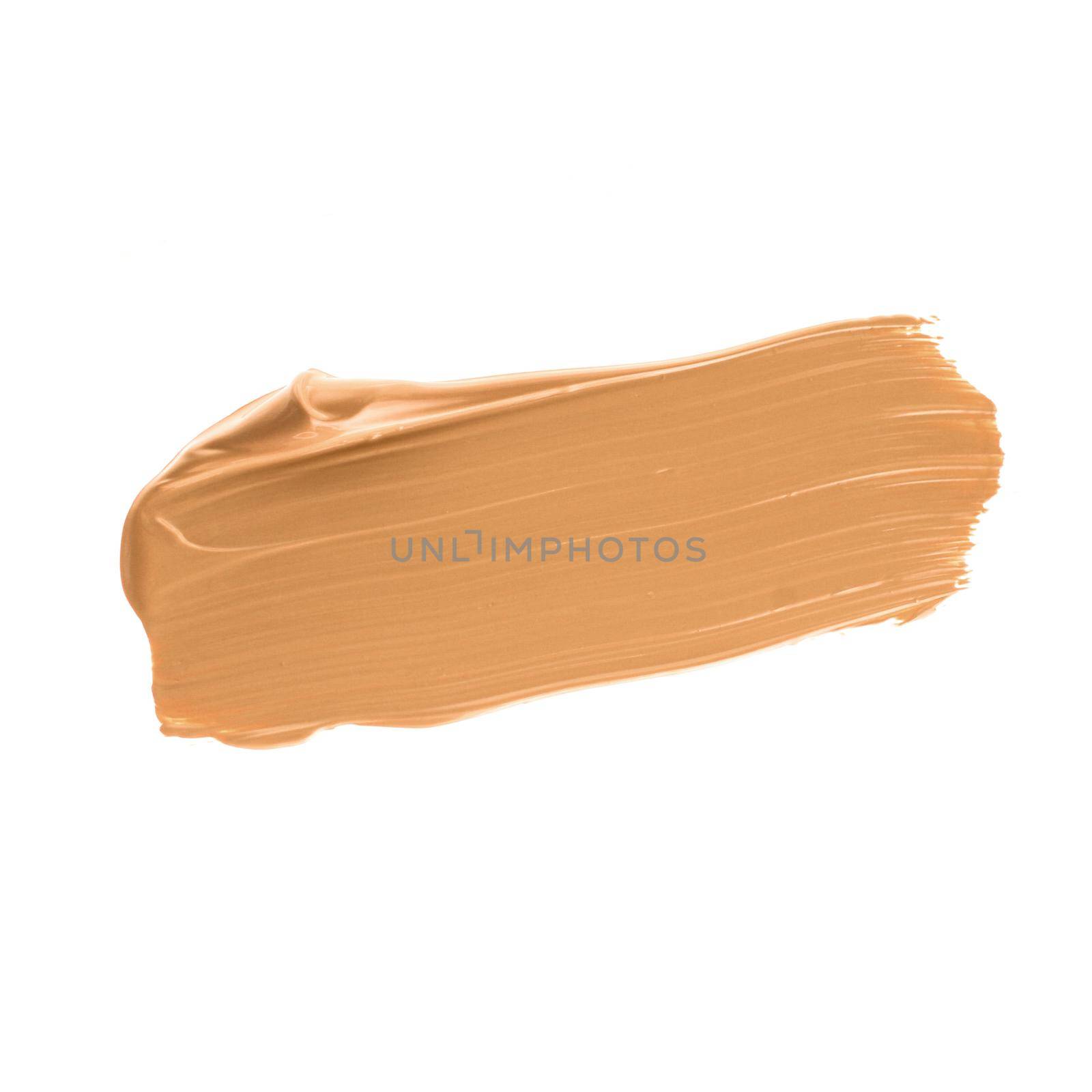 Make-up base foundation brush stroke isolated on white background, flatlay - cosmetic products, beauty texture background concept. Beige is always a good idea