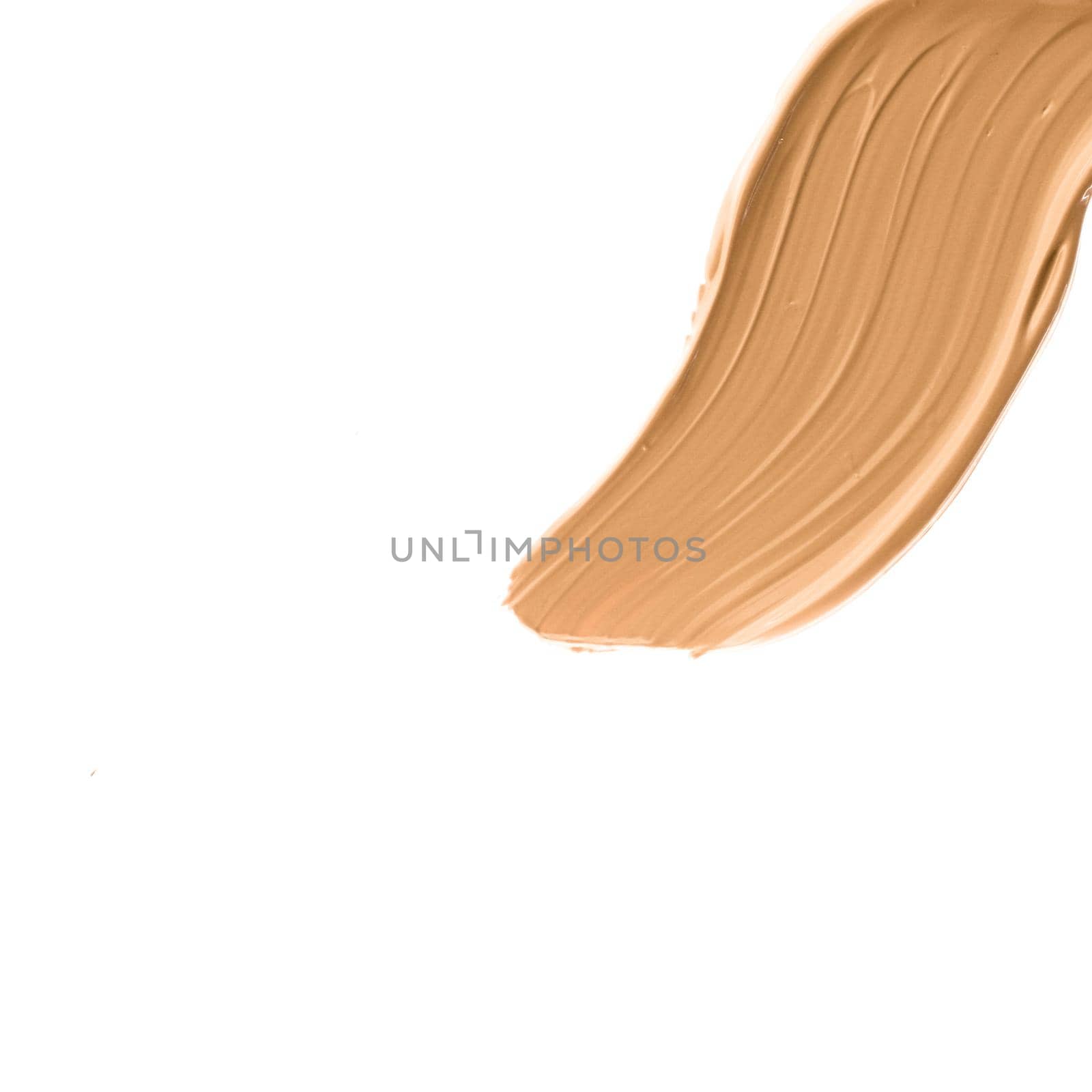 Make-up base foundation brush stroke isolated on white background, flatlay - cosmetic products, beauty texture background concept. Beige is always a good idea