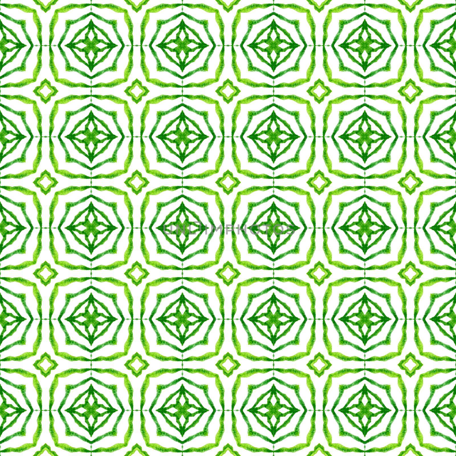 Chevron watercolor pattern. Green extraordinary boho chic summer design. Textile ready lively print, swimwear fabric, wallpaper, wrapping. Green geometric chevron watercolor border.