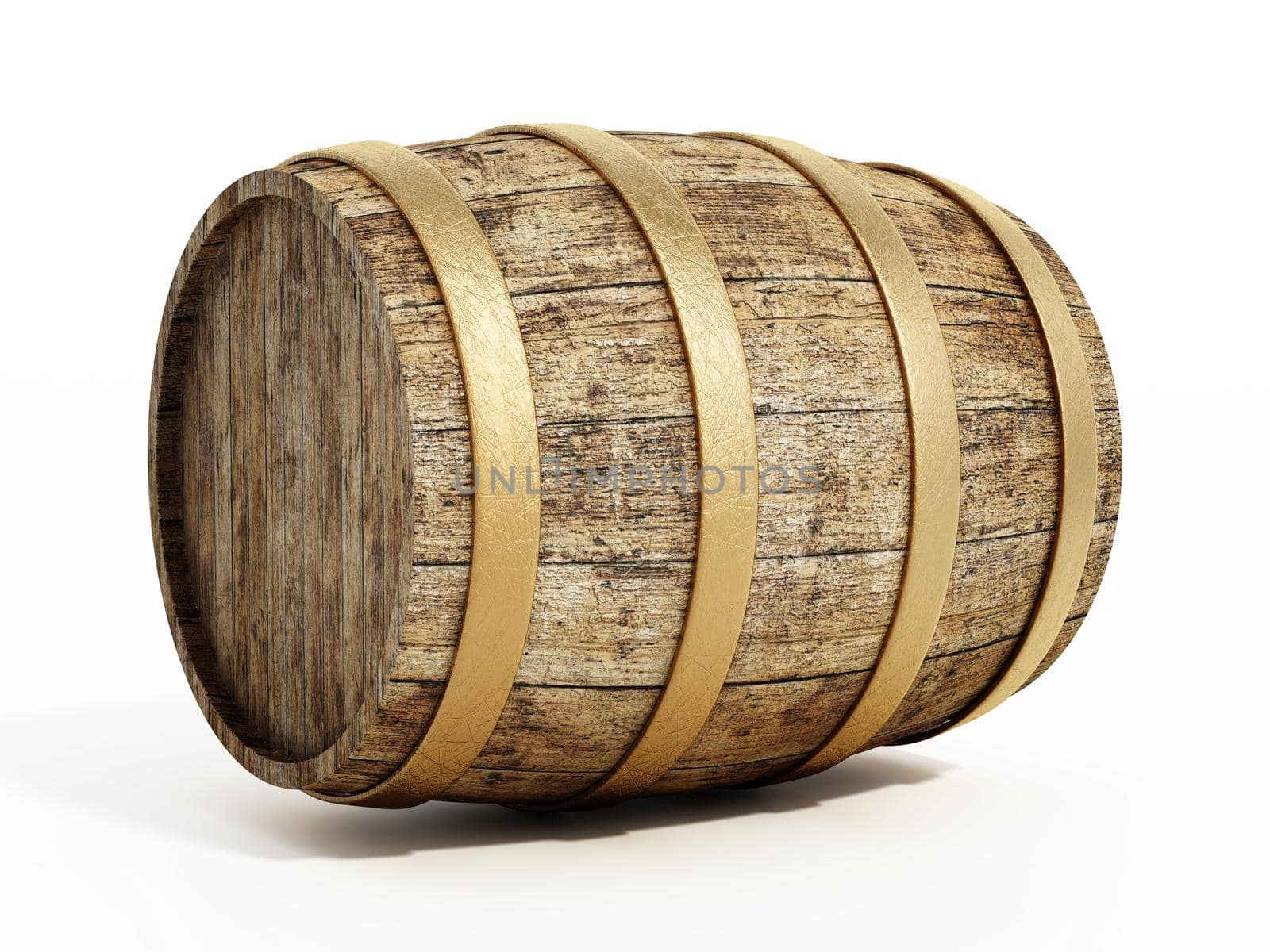 Aged wine barrel isolated on white background. 3D illustration by Simsek