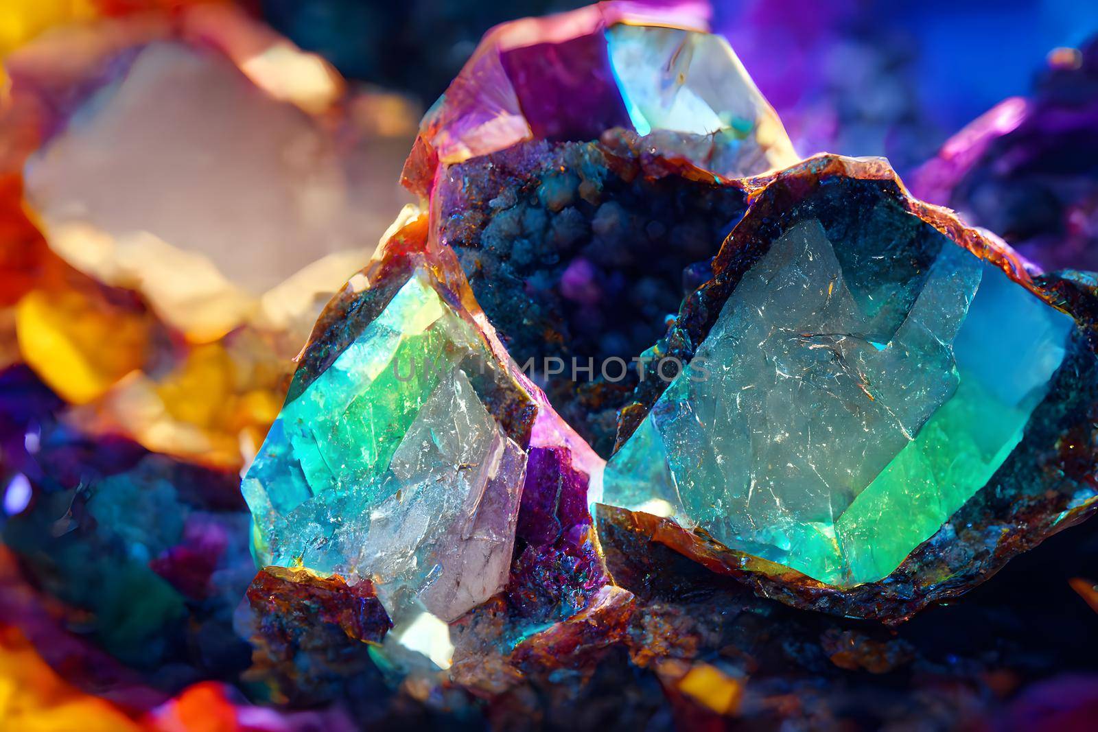 gem crystal geode multicolored stones, neural network generated art.