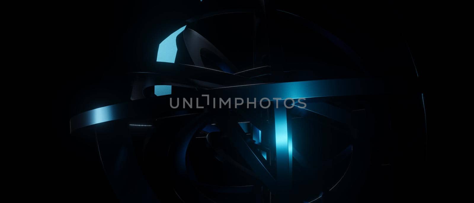 Modern Geometric Metallic Minimal Dark Blue Turquoise Banner Background 3D Rendering