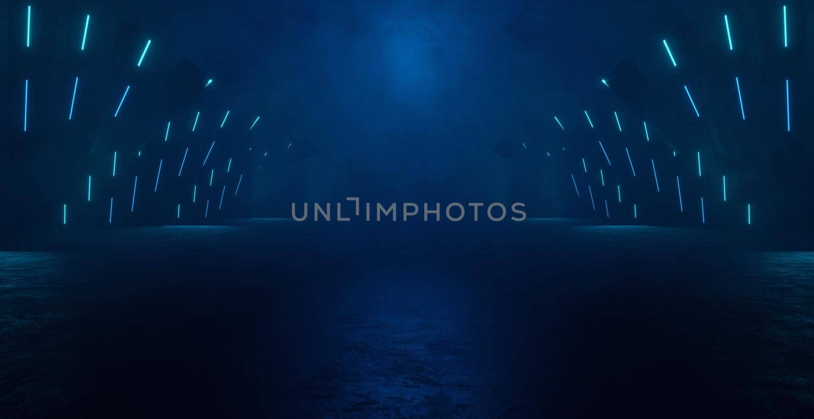 Futuristic Blank Futuristic Mysterious Volumetrics Light Blue Turquoise Hangar Banner Background Wallpaper 3D Render