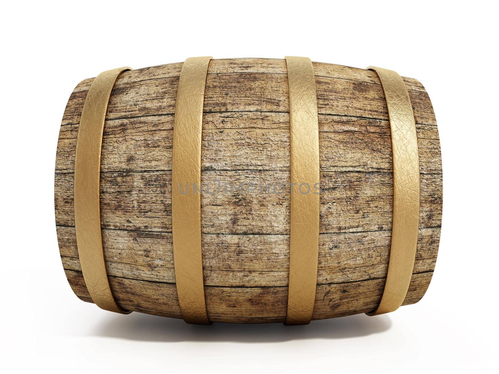 Aged wine barrel isolated on white background. 3D illustration by Simsek