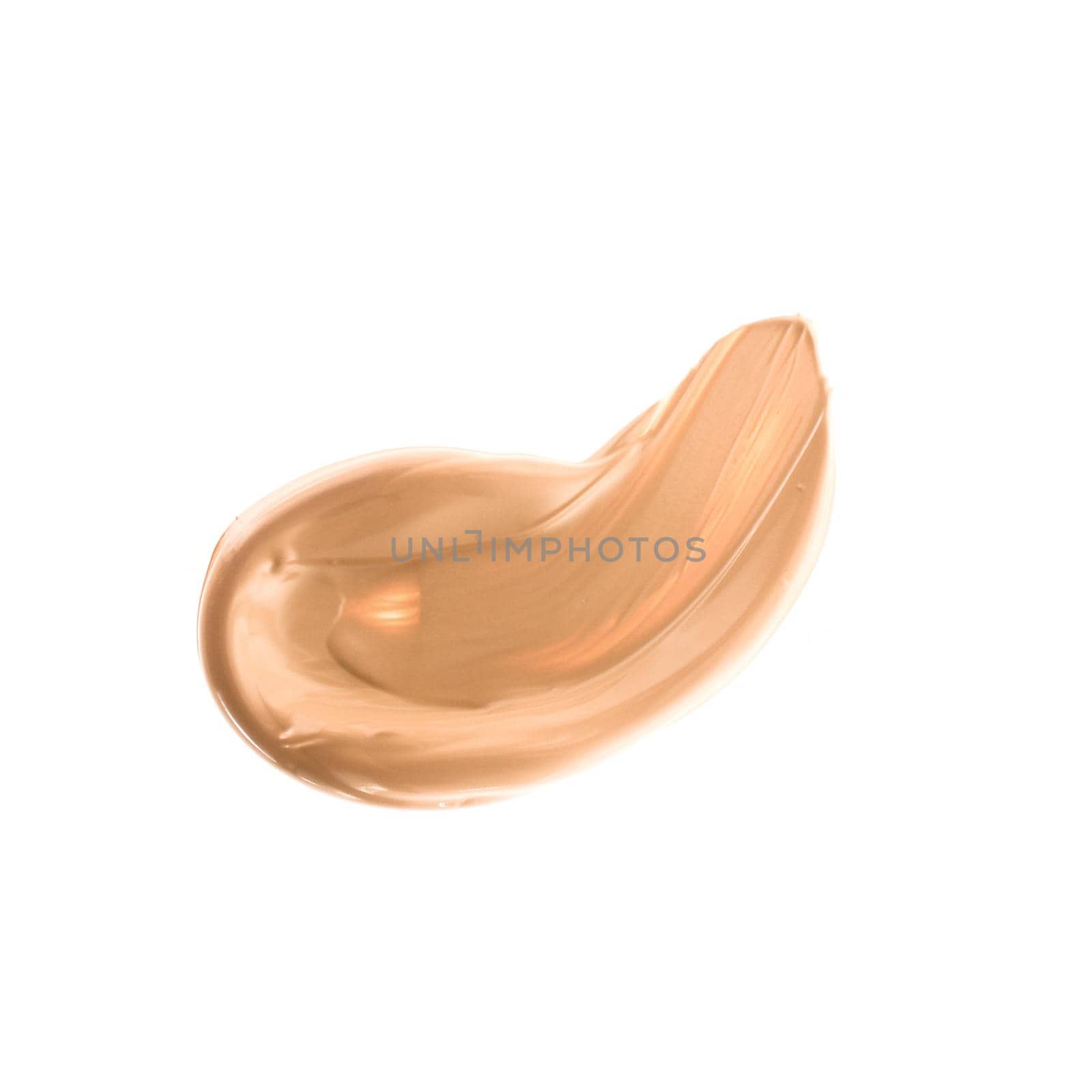 Make-up base foundation brush stroke isolated on white background, flatlay - cosmetic products, beauty texture background concept. Beige is always a good idea