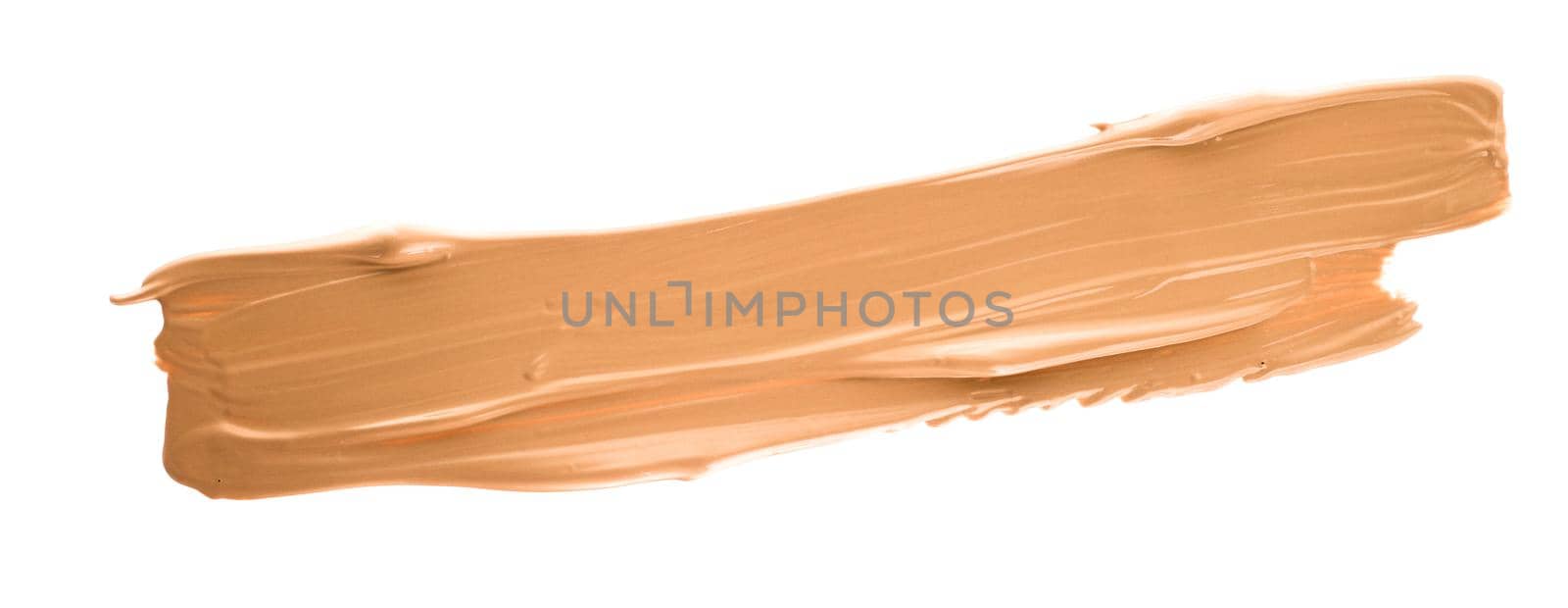 Make-up base foundation brush stroke isolated on white background, flatlay - cosmetic products, beauty texture background concept. Beige is always a good idea