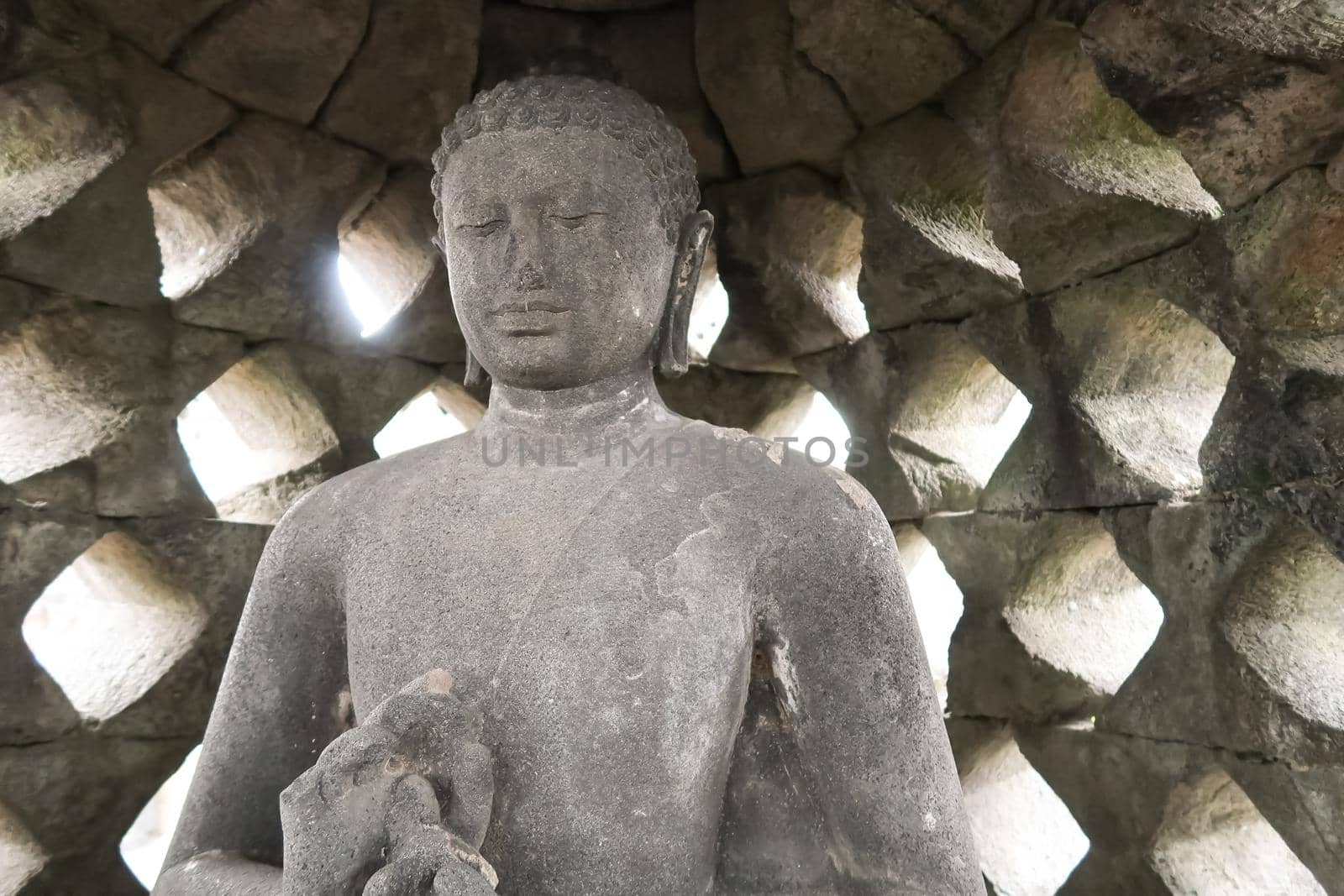 Magelang, Central Java, Indonesia, 2017, Stupa of Borobudur Stone Temple Indonesian Heritage Statue of Buddha South east asia by antoksena