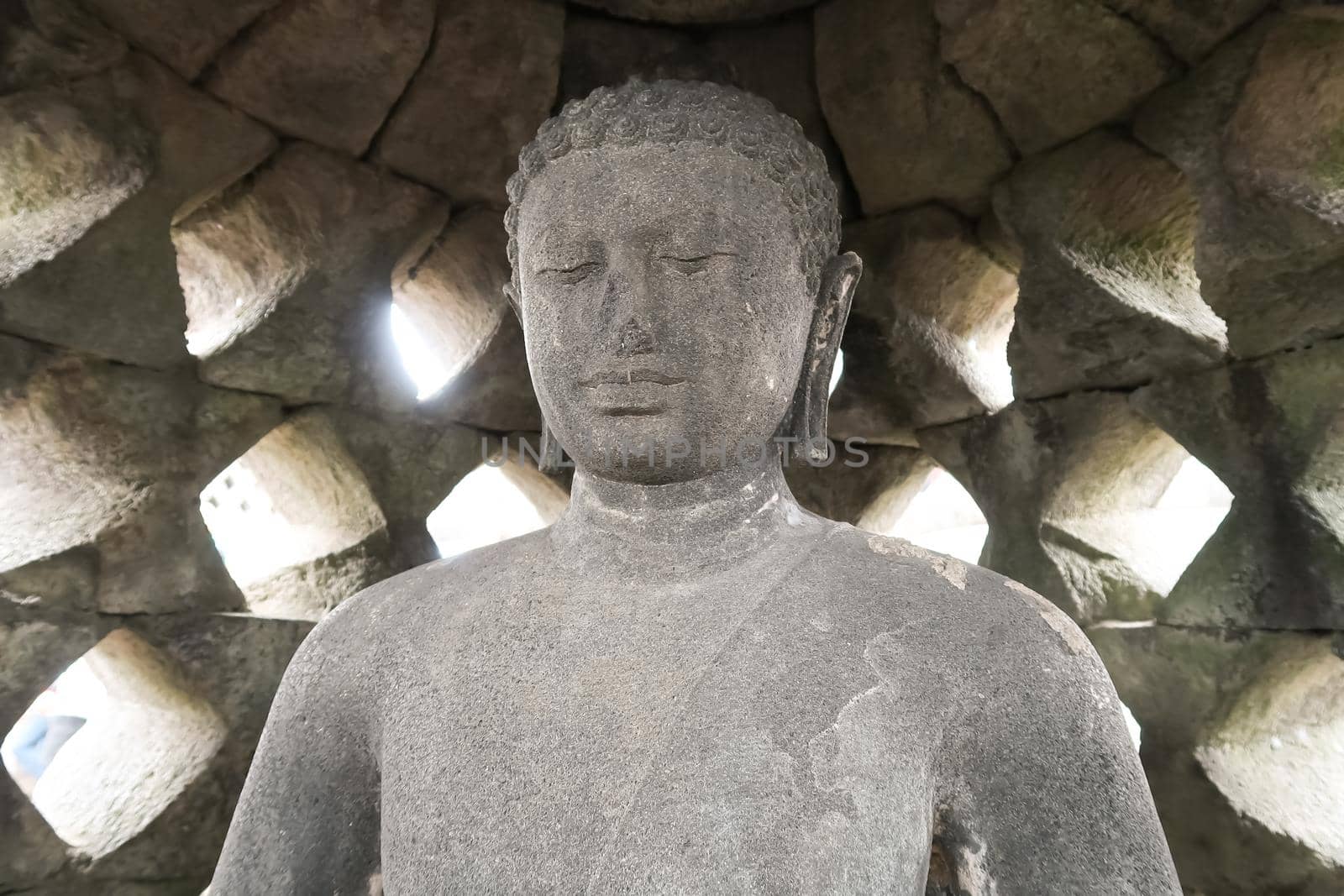 Magelang, Central Java, Indonesia, 2017, Stupa of Borobudur Stone Temple Indonesian Heritage Statue of Buddha South east asia by antoksena