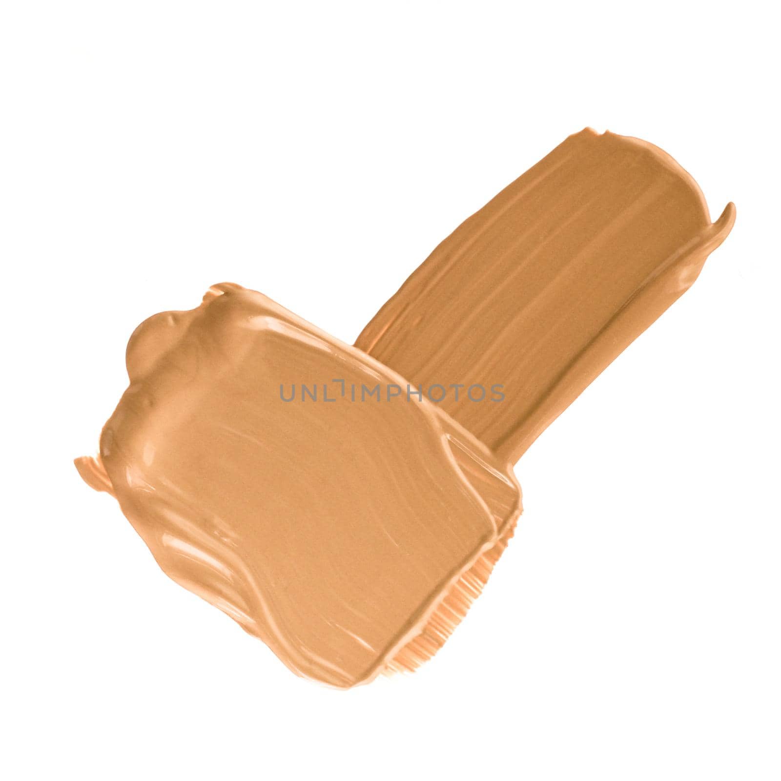 Make-up base foundation brush stroke isolated on white background, flatlay - cosmetic products, beauty texture background concept. Beige is always a good idea