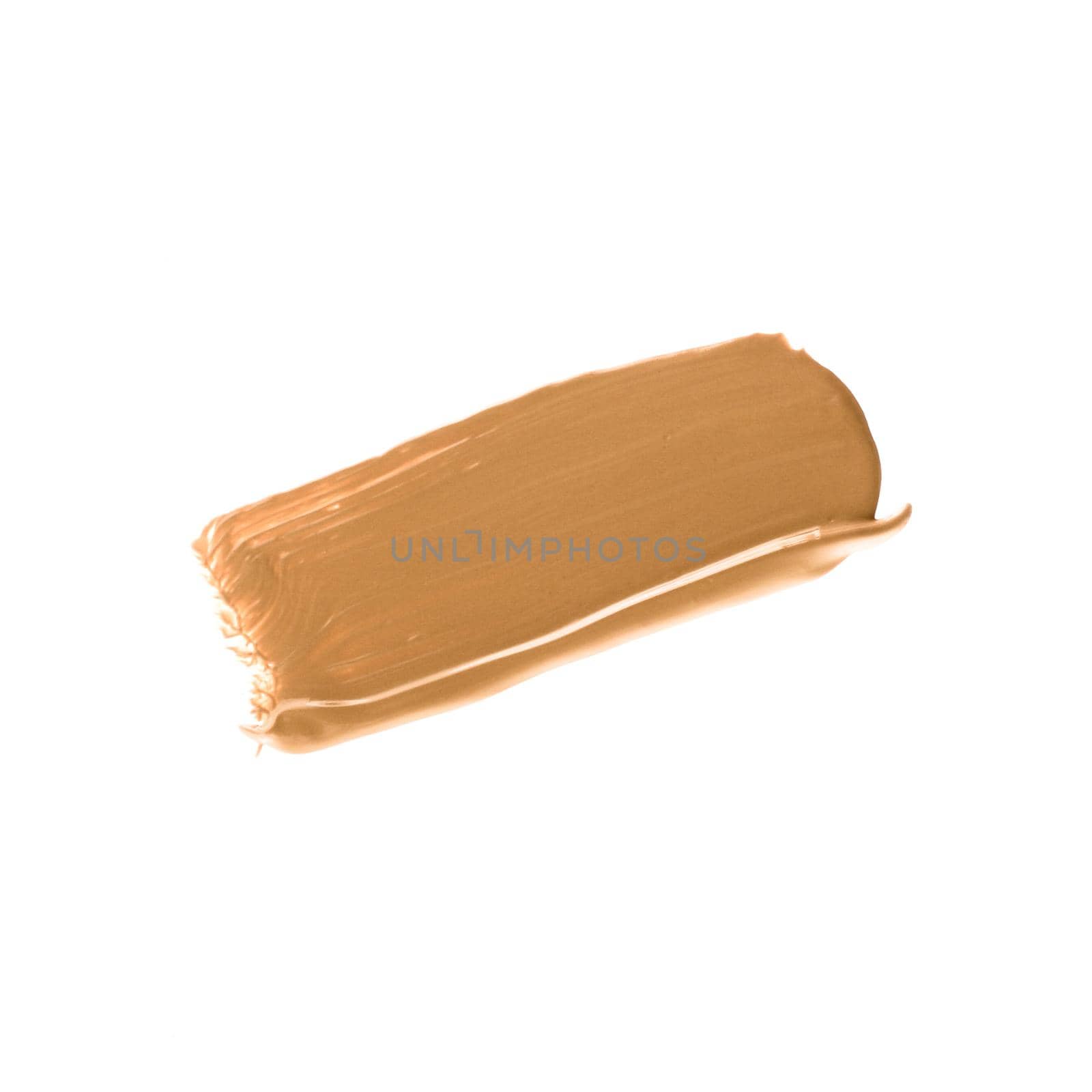 Make-up base foundation brush stroke isolated on white background, flatlay - cosmetic products, beauty texture background concept. Beige is always a good idea