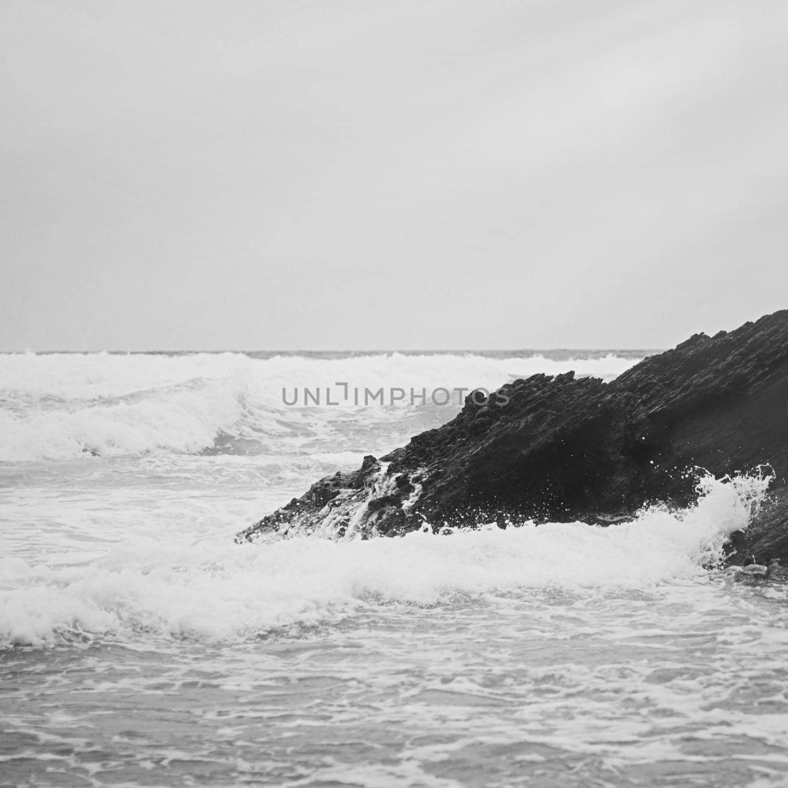 Coastal art print, monochrome and seascape concept - Atlantic ocean coast scenery, fine art