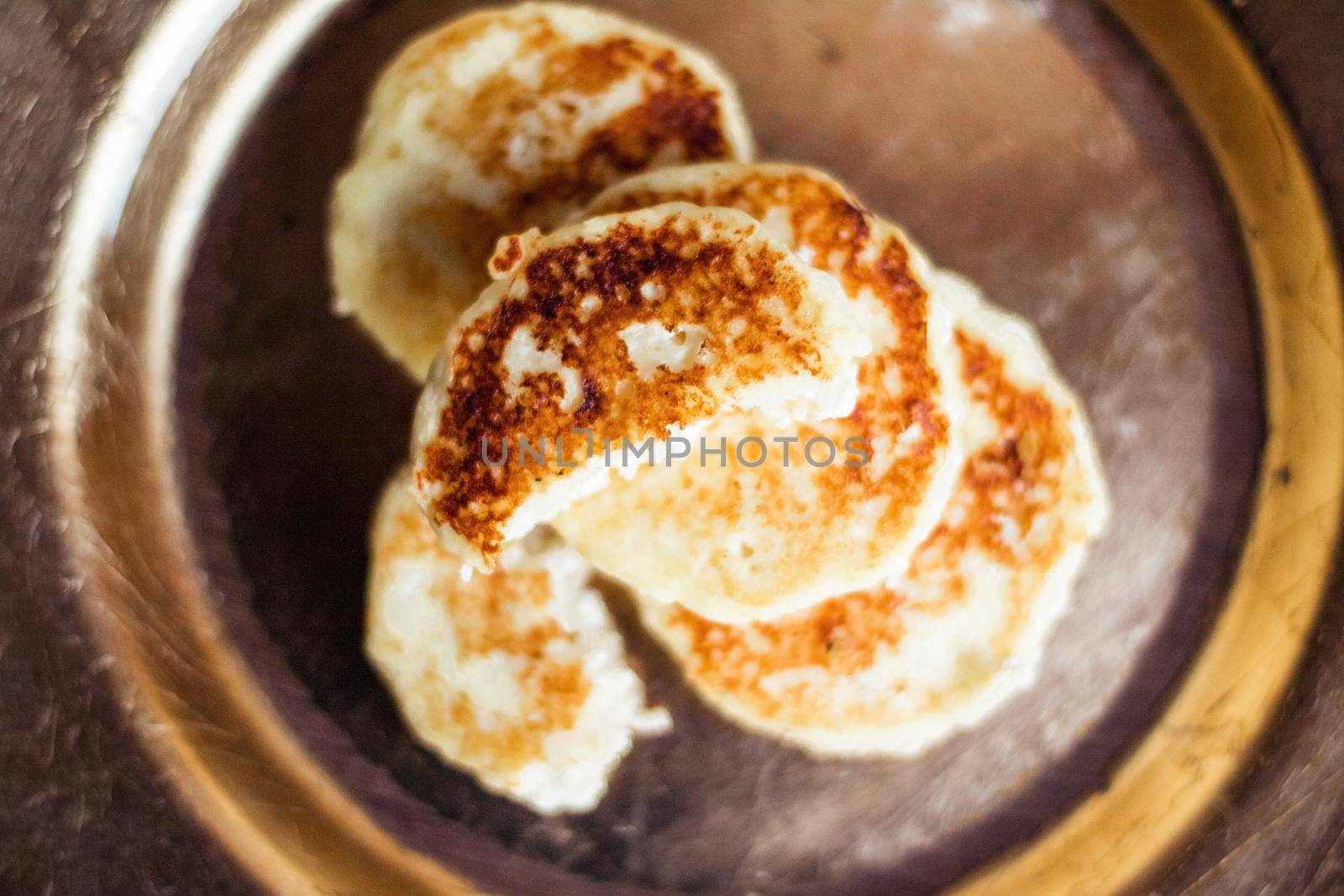 Lactose free, low carb cottage cheese pancakes, cookbook recipe - healthy nutrition, rustic and traditional food concept. Your favourite homemade breakfast is served