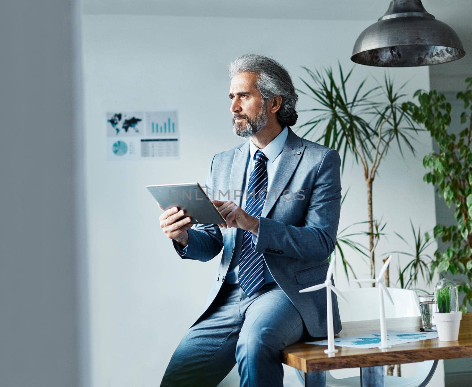 Portrait of a smart inteligent senior businessman in office