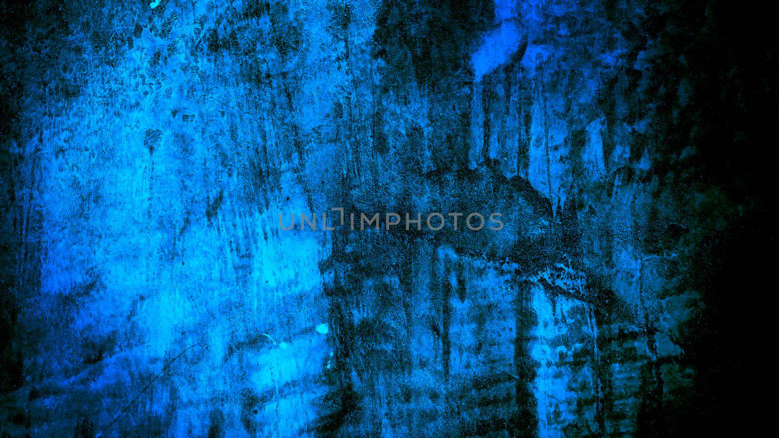 Empty Dark Concrete wall room studio Background and Floor perspective with blue soft light. Displays product and text present on free space cement. Backdrop