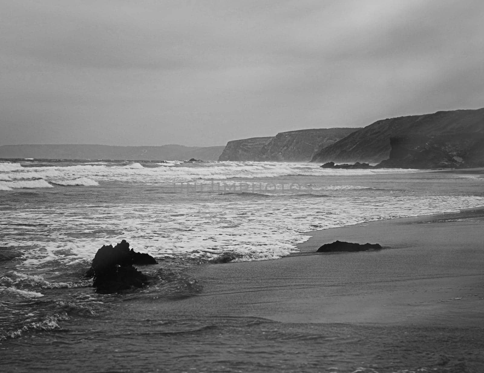 Coastal art print, monochrome and seascape concept - Atlantic ocean coast scenery, fine art