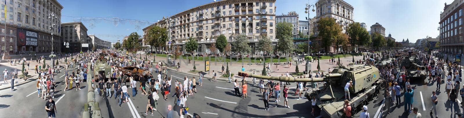 Kyiv, Kyiv Ukraine, August 21 2022: Russian military equipment destroyed. Display for Independence Day parade on Khreshchatyk street