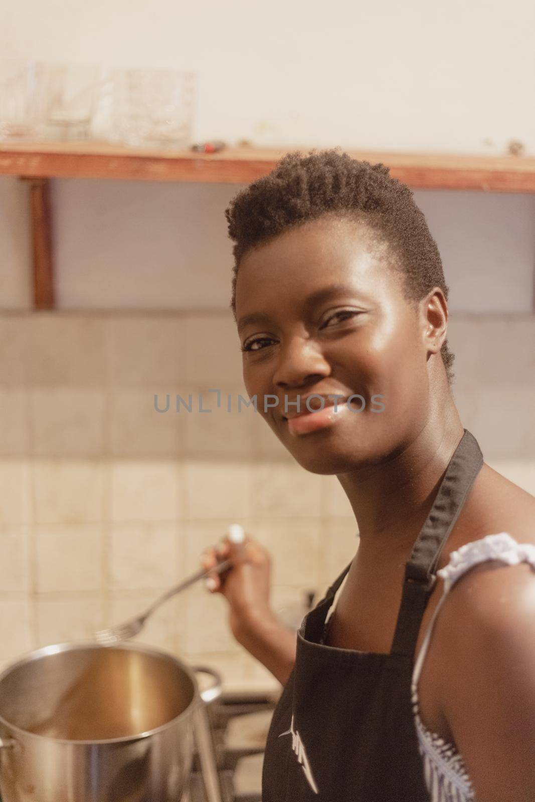 woman chef preparing african caribbean food with plantain plane tree fruit