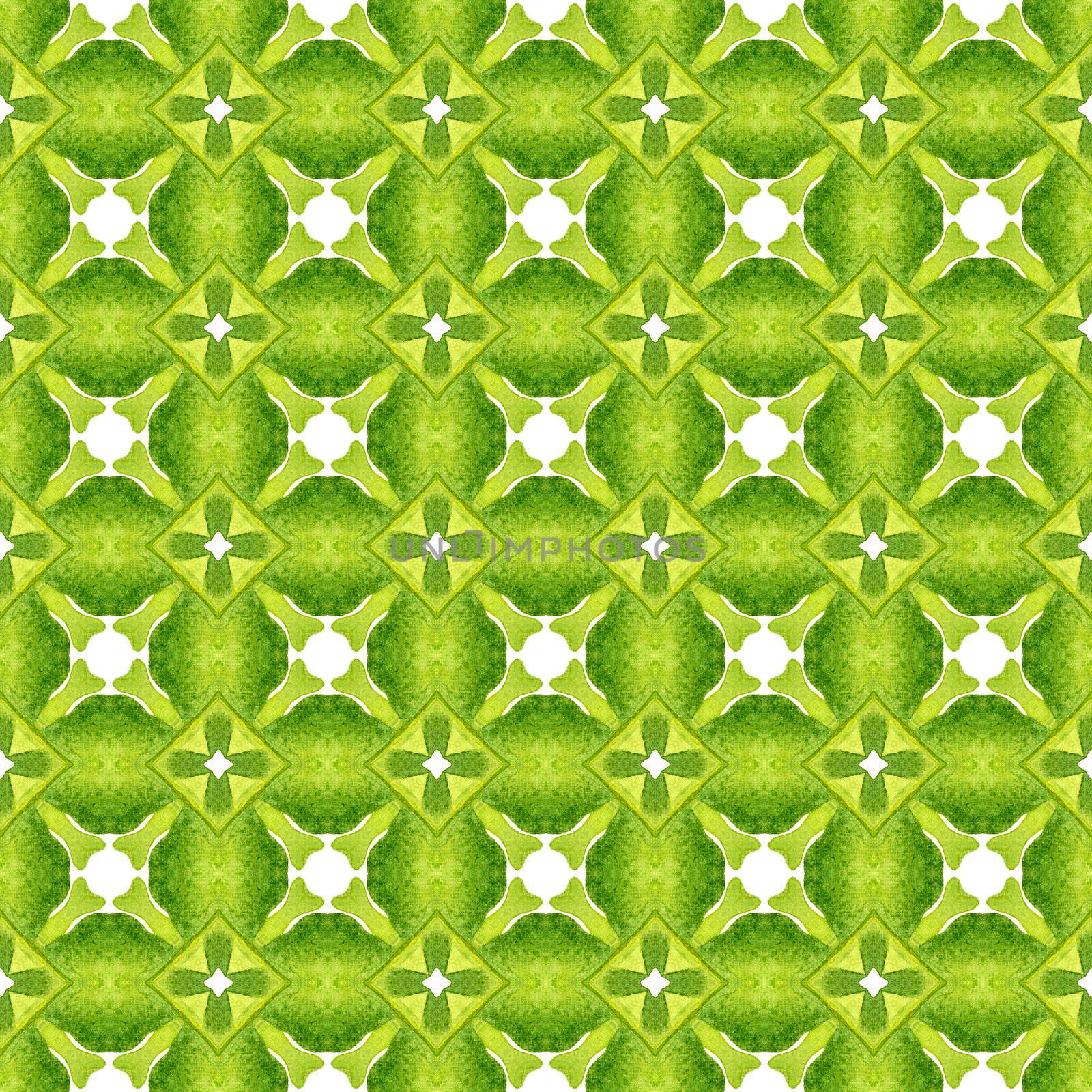 Mosaic seamless pattern. Green gorgeous boho chic summer design. Hand drawn green mosaic seamless border. Textile ready breathtaking print, swimwear fabric, wallpaper, wrapping.