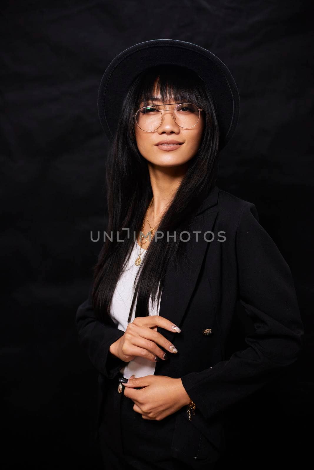 portrait shot of young happy asian or vietnamese woman, enjoying lifestyle, joy, happiness, photo on black background. by mosfet_ua